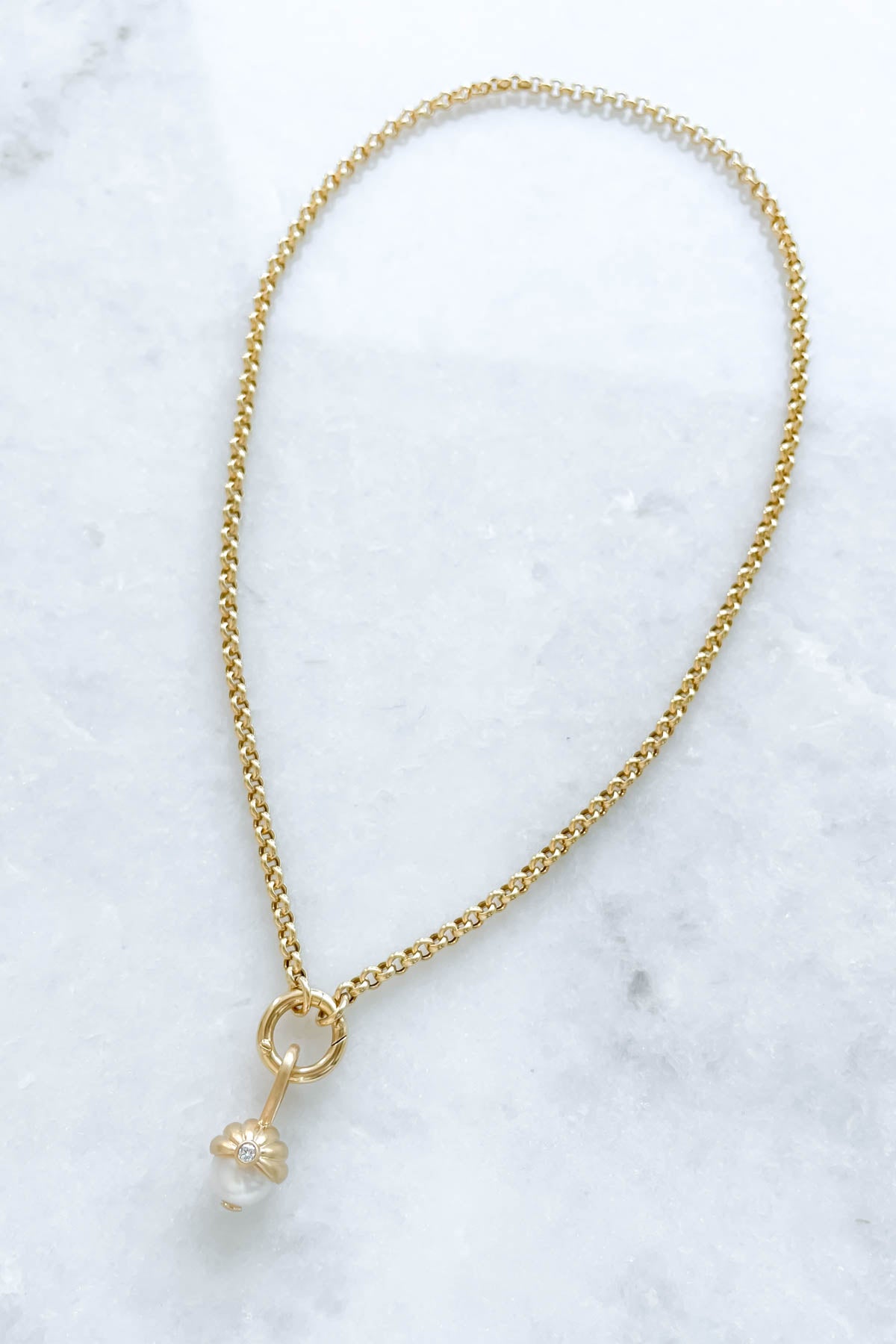 Scallop Diamond Pearl Charm