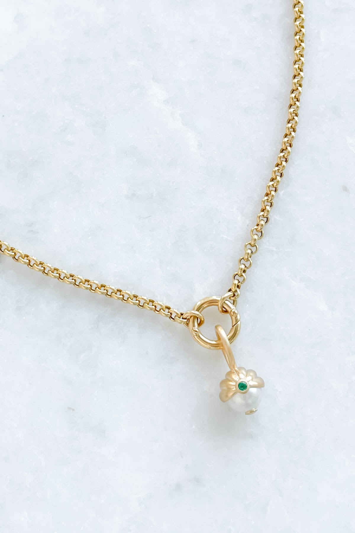 Scallop Emerald Pearl Charm