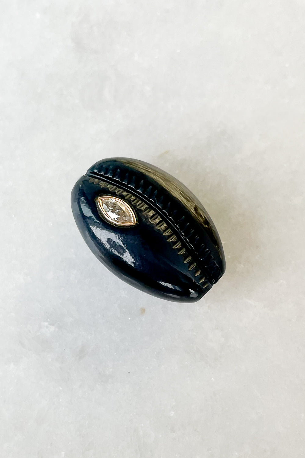 Blue Tiger Eye Cowry with Marquise Diamond Bead