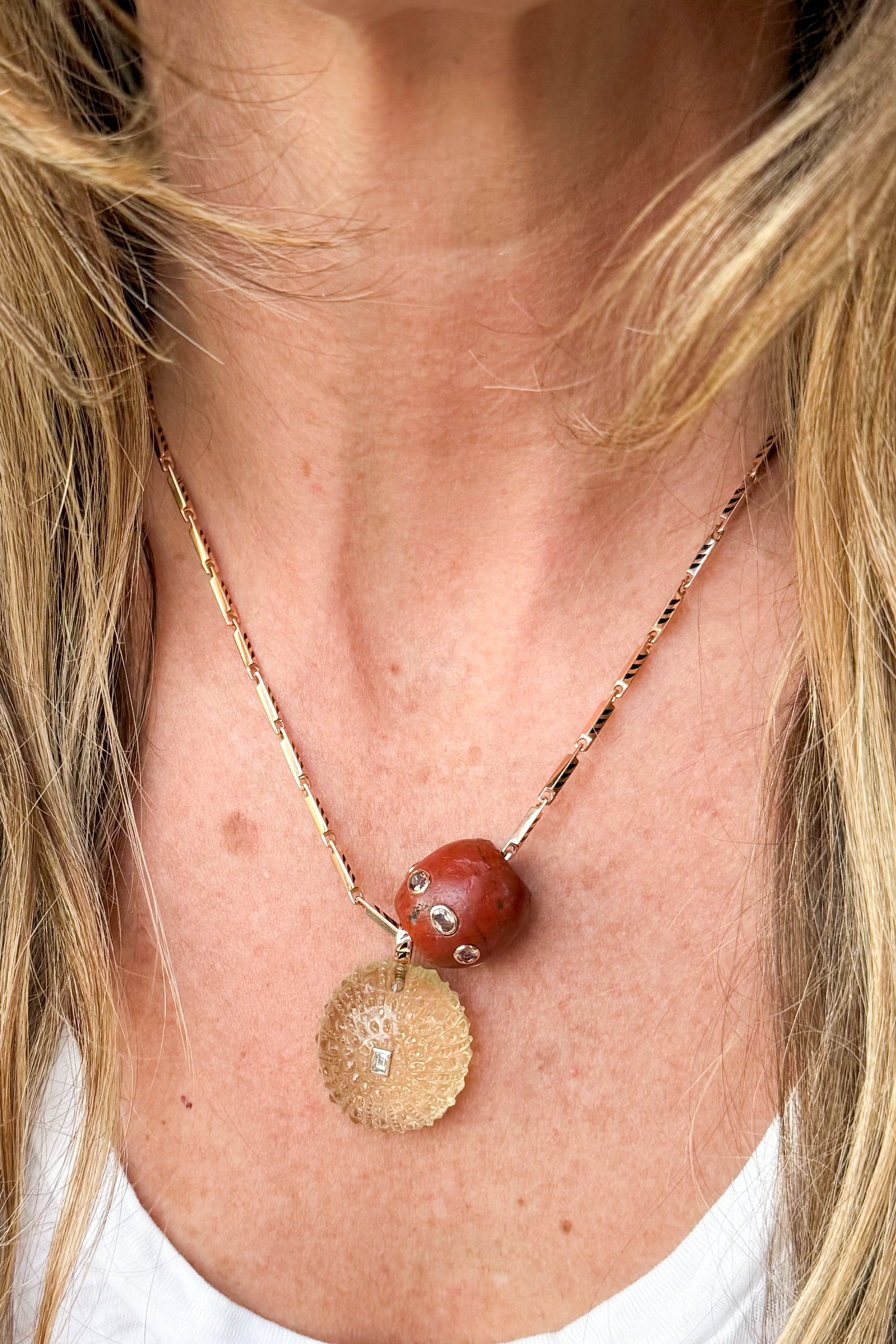 Lemon Quartz Sea Urchin with Diamond Charm