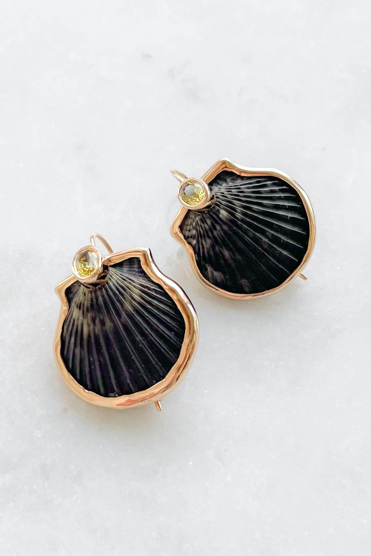 Natural Clam Shell & Yellow Sapphire Earrings