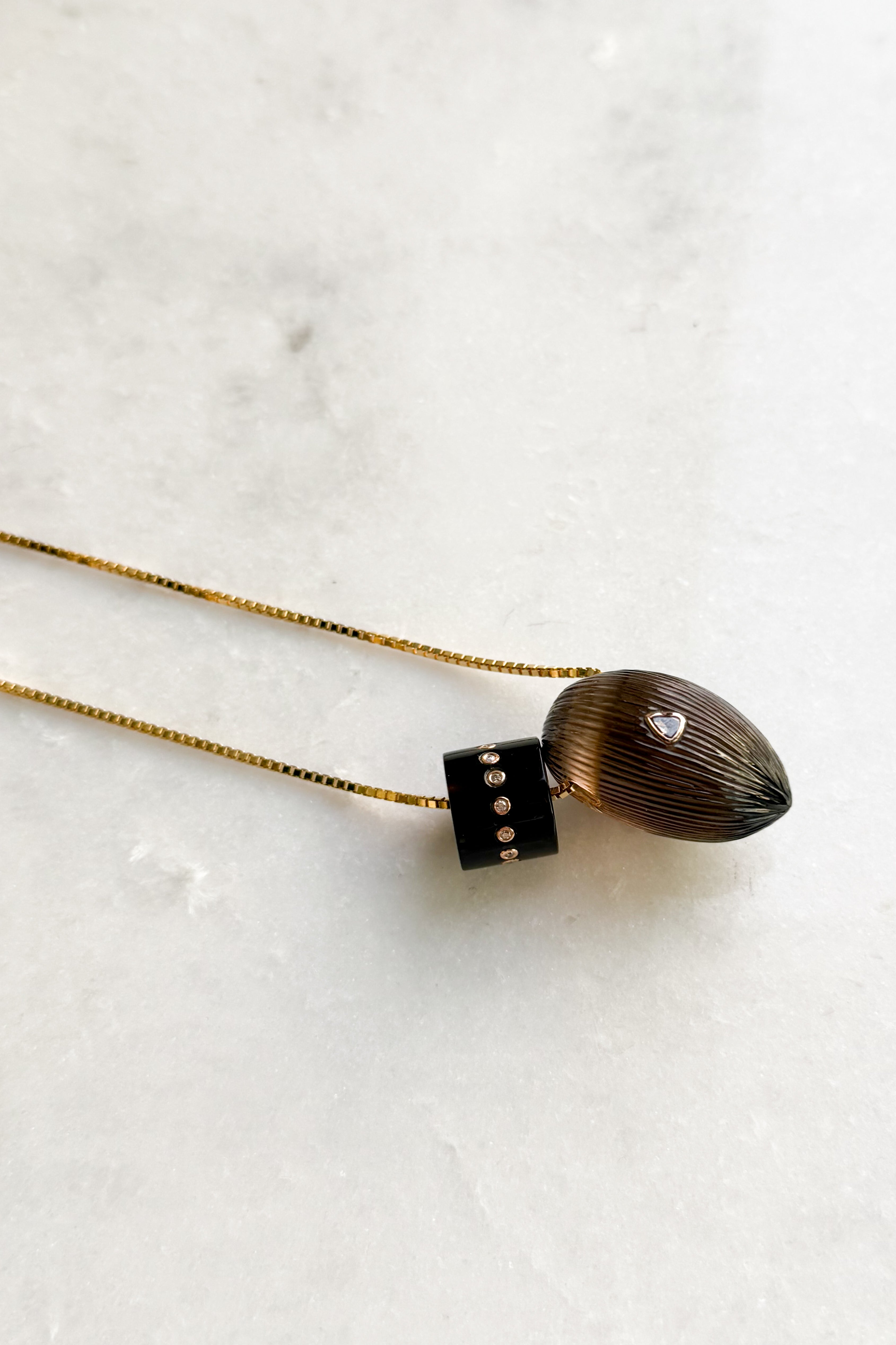 Dark Smokey Quartz Short Bead with Diamonds