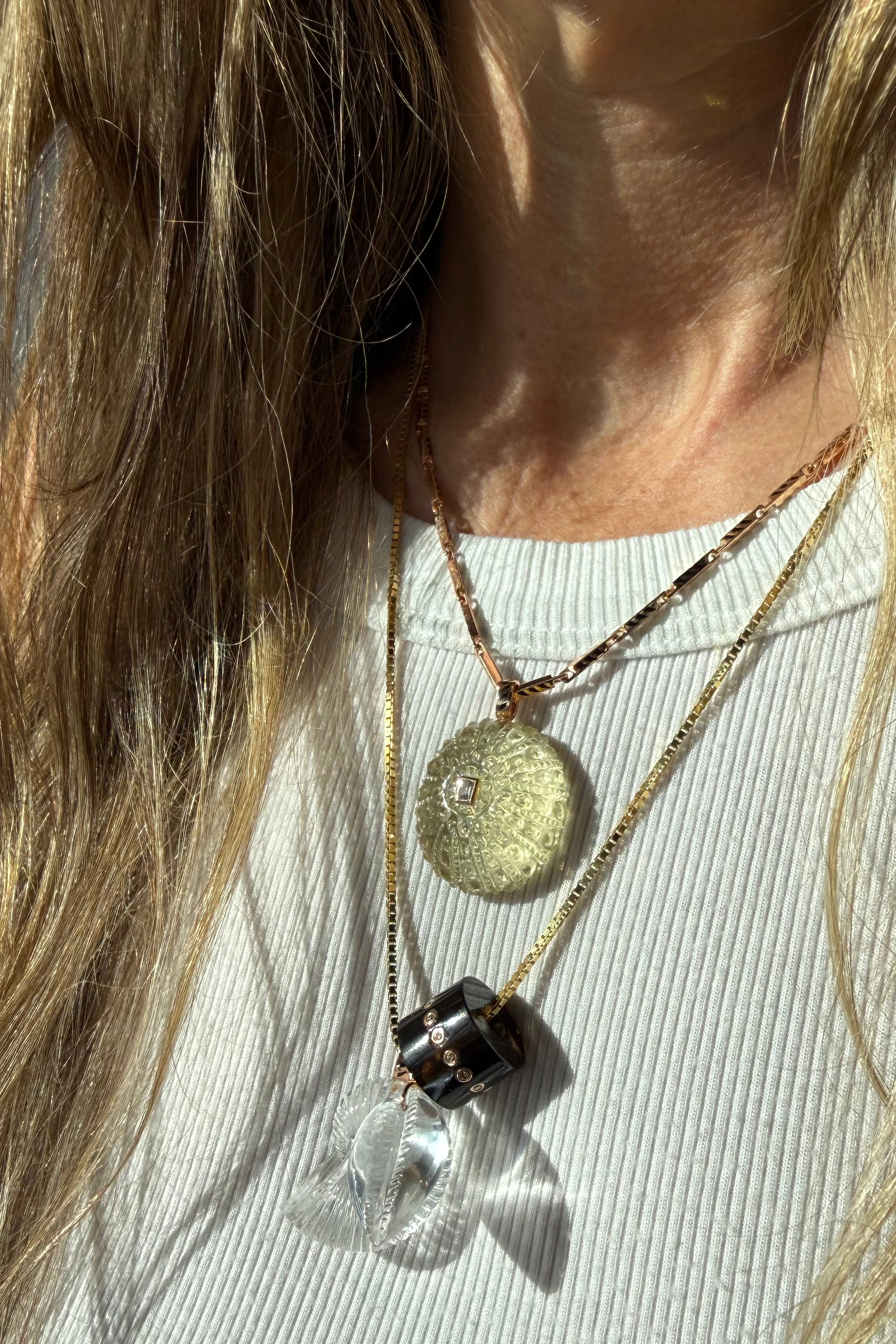 Dark Smokey Quartz Short Bead with Diamonds