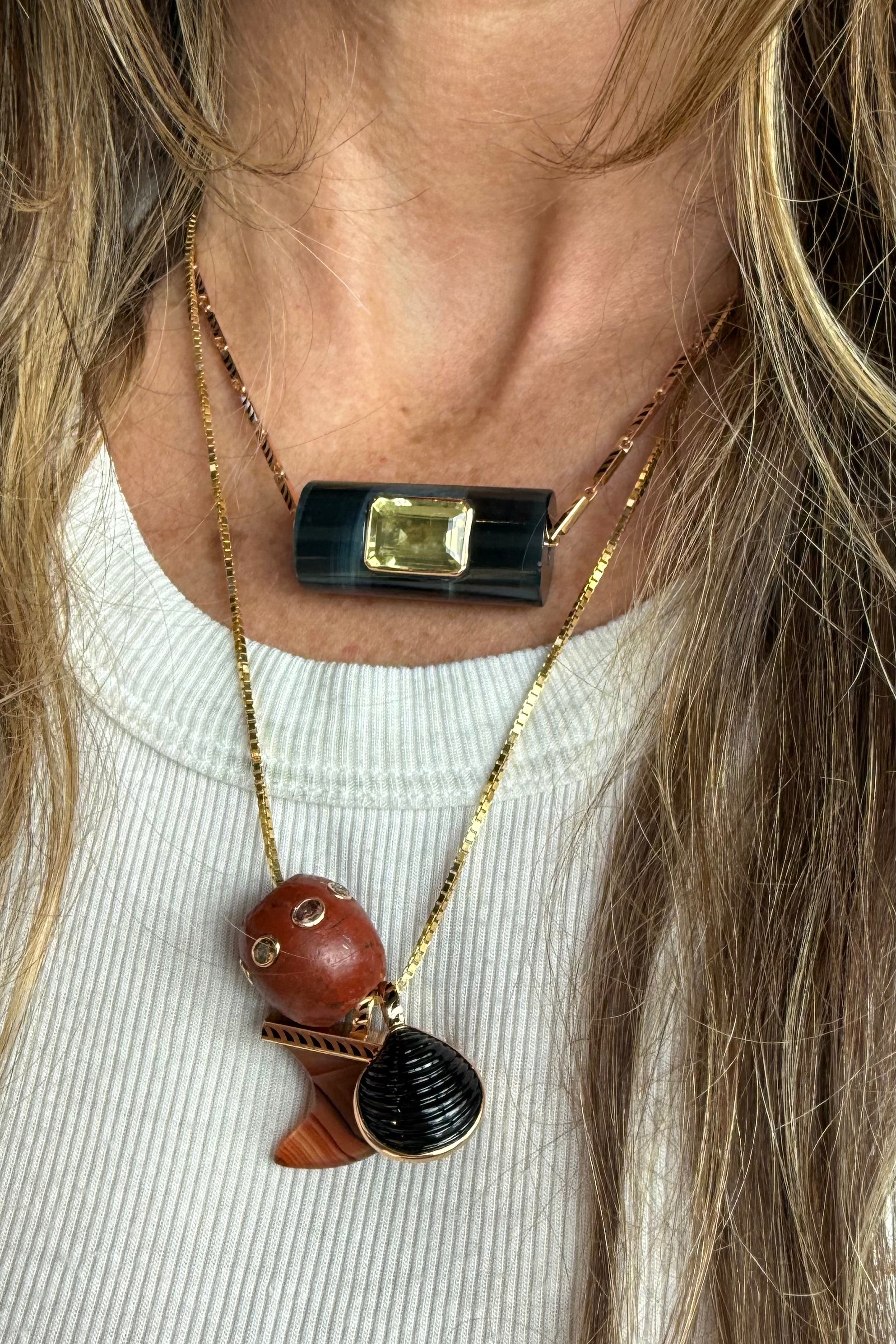 Blue Tiger Eye Long Bead with Lemon Quartz
