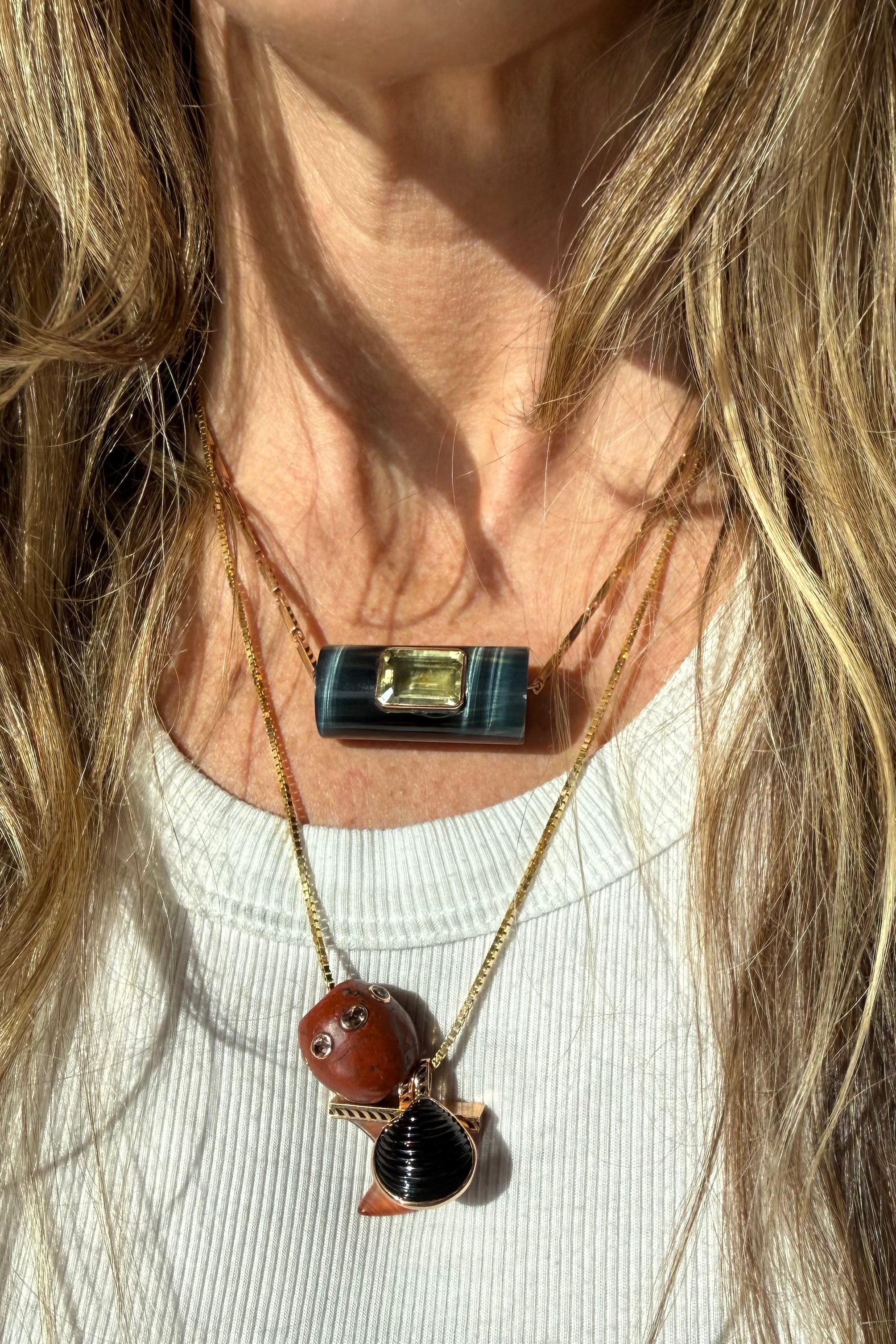 Blue Tiger Eye Long Bead with Lemon Quartz