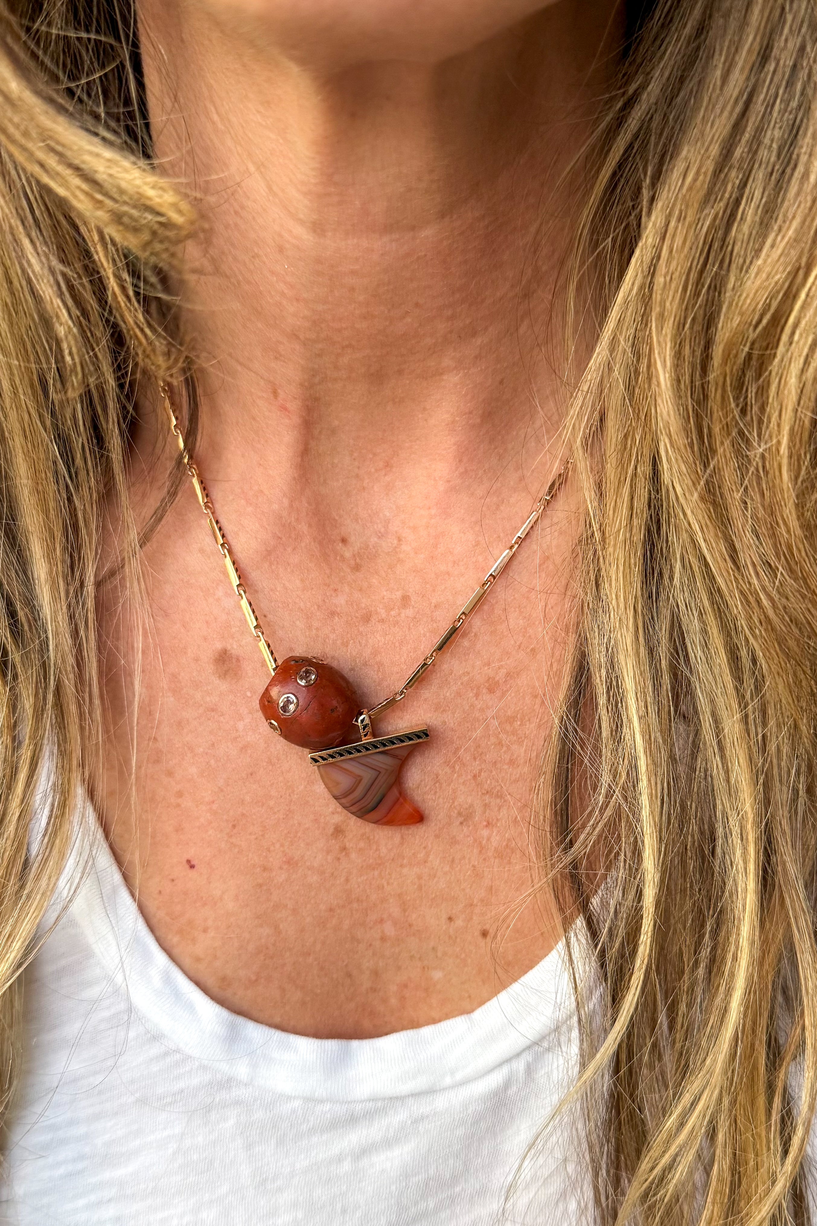 Round Agate Bead with Garnets