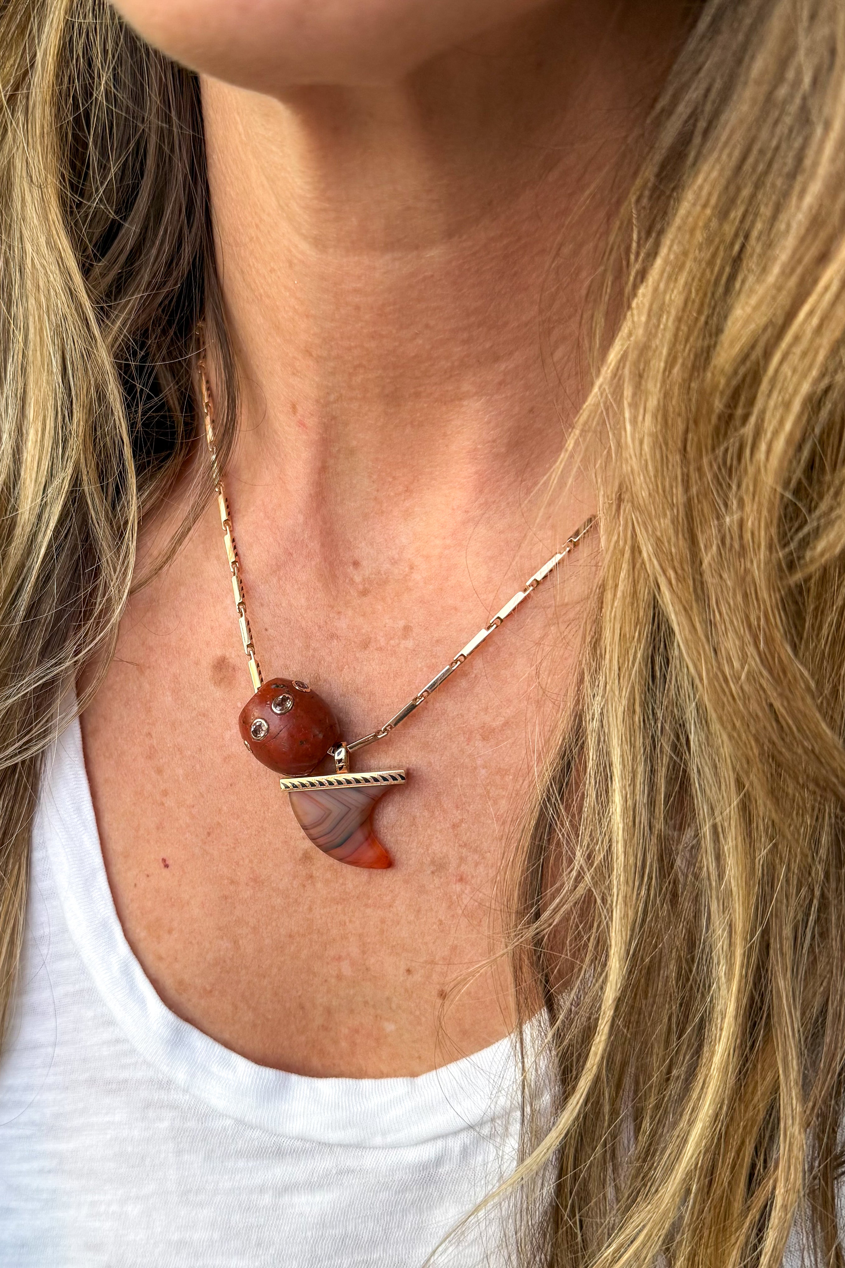 Round Agate Bead with Garnets