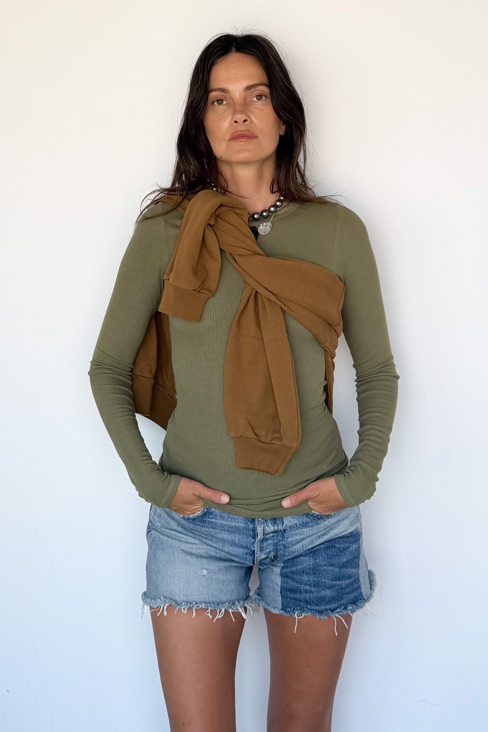Silk Rib Fitted Crewneck