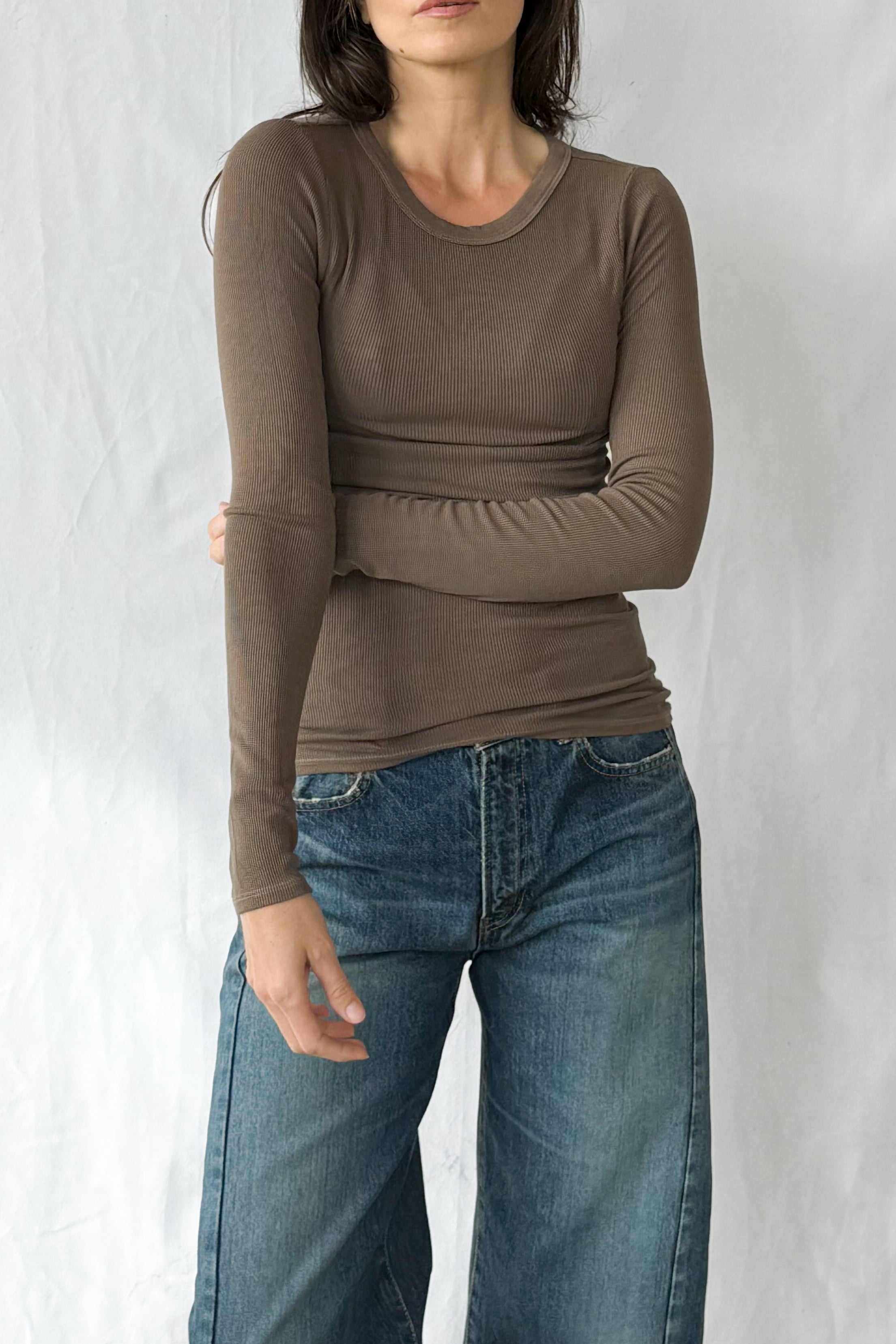 Silk Rib Fitted Crewneck