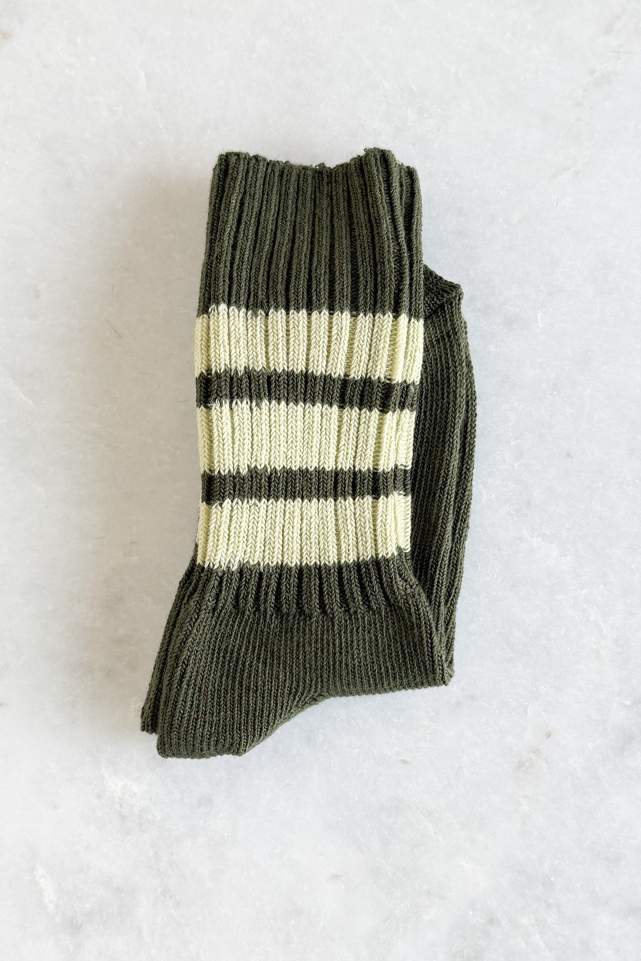Dark & Light Green Stripe Crew Socks