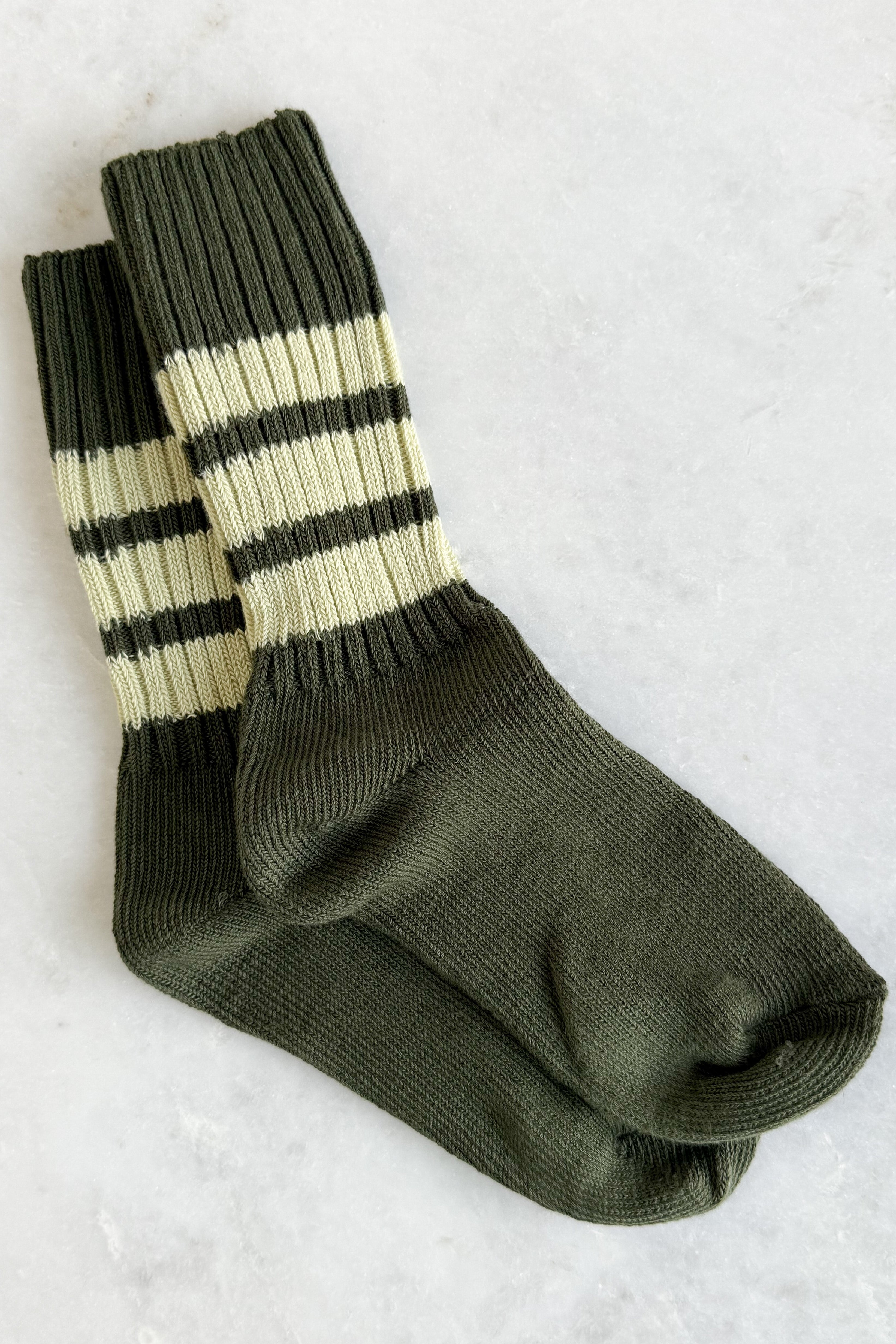 Dark & Light Green Stripe Crew Socks