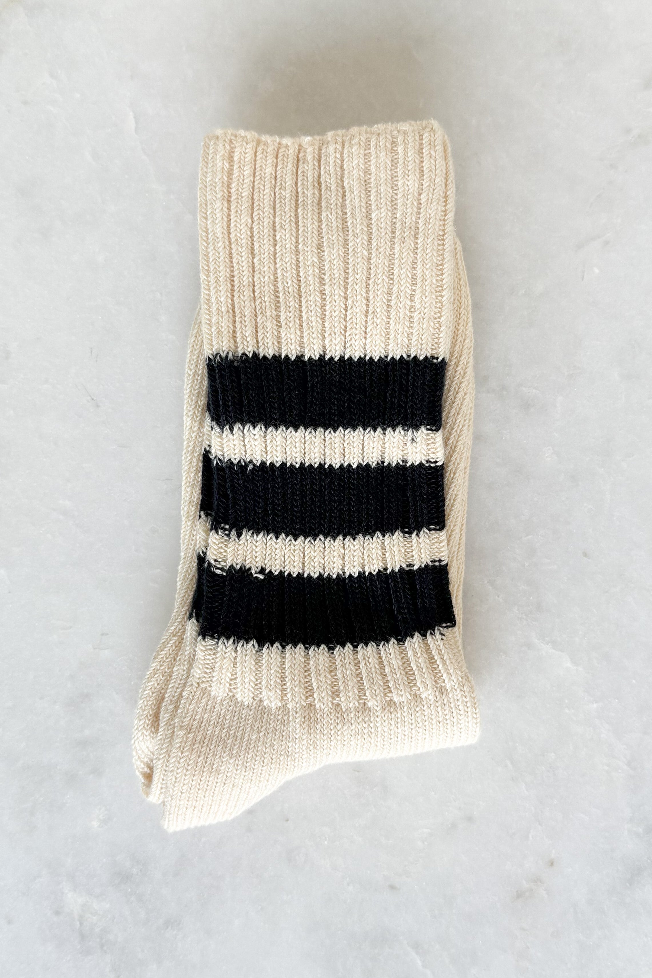 Ecru & Navy Blue Stripe Crew Socks
