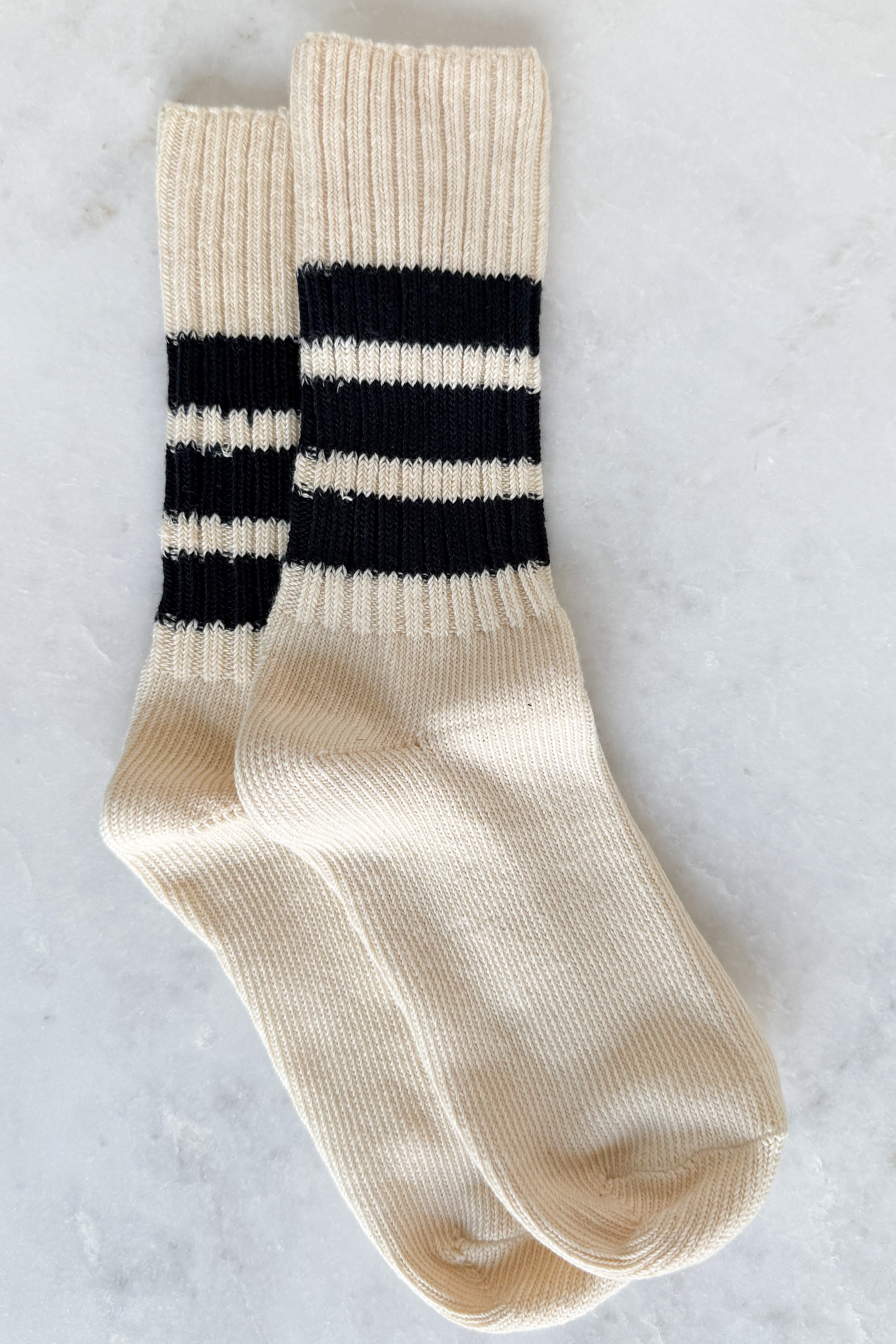 Ecru & Navy Blue Stripe Crew Socks