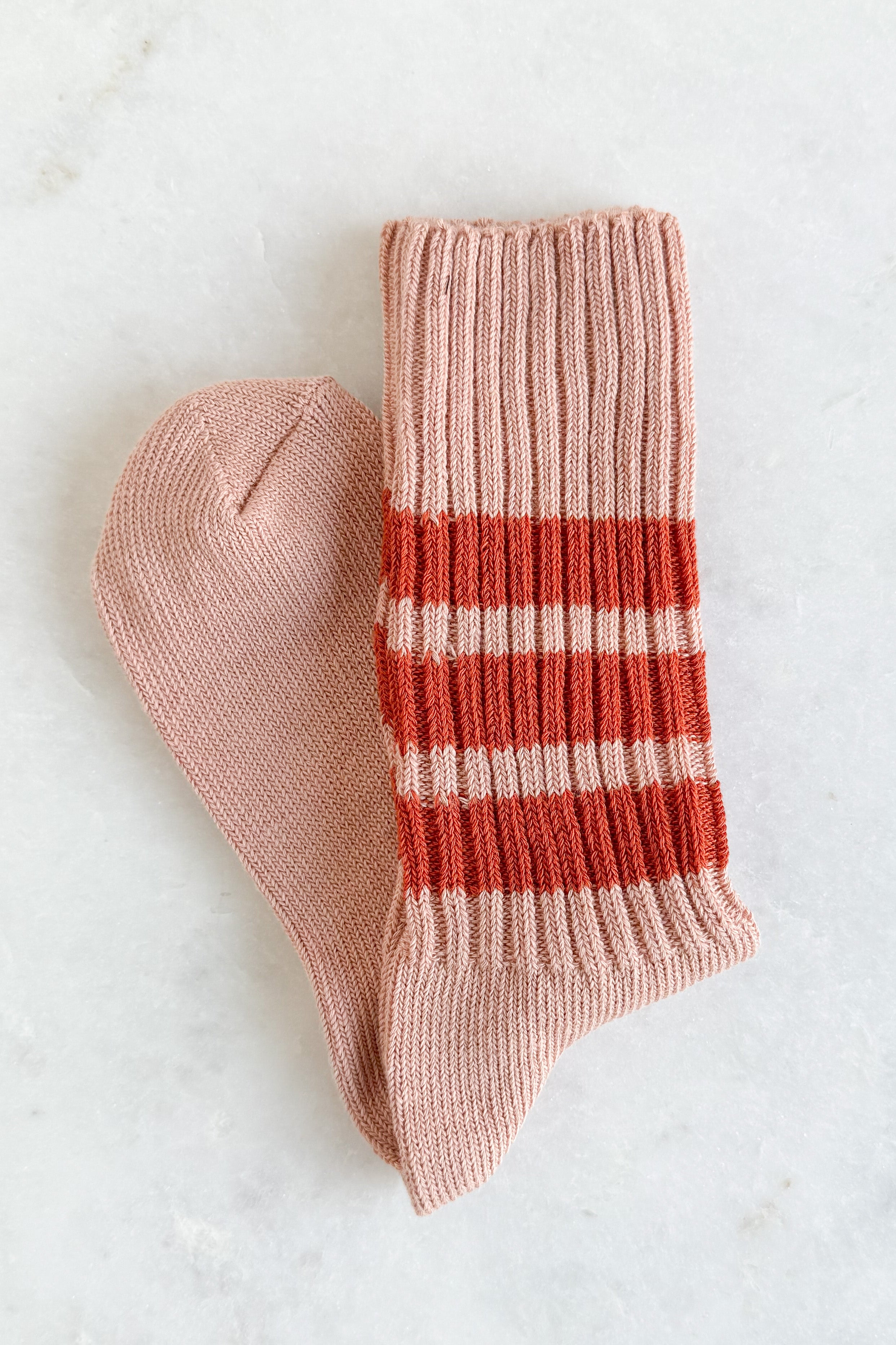 Pink & Brick Red Stripe Crew Socks