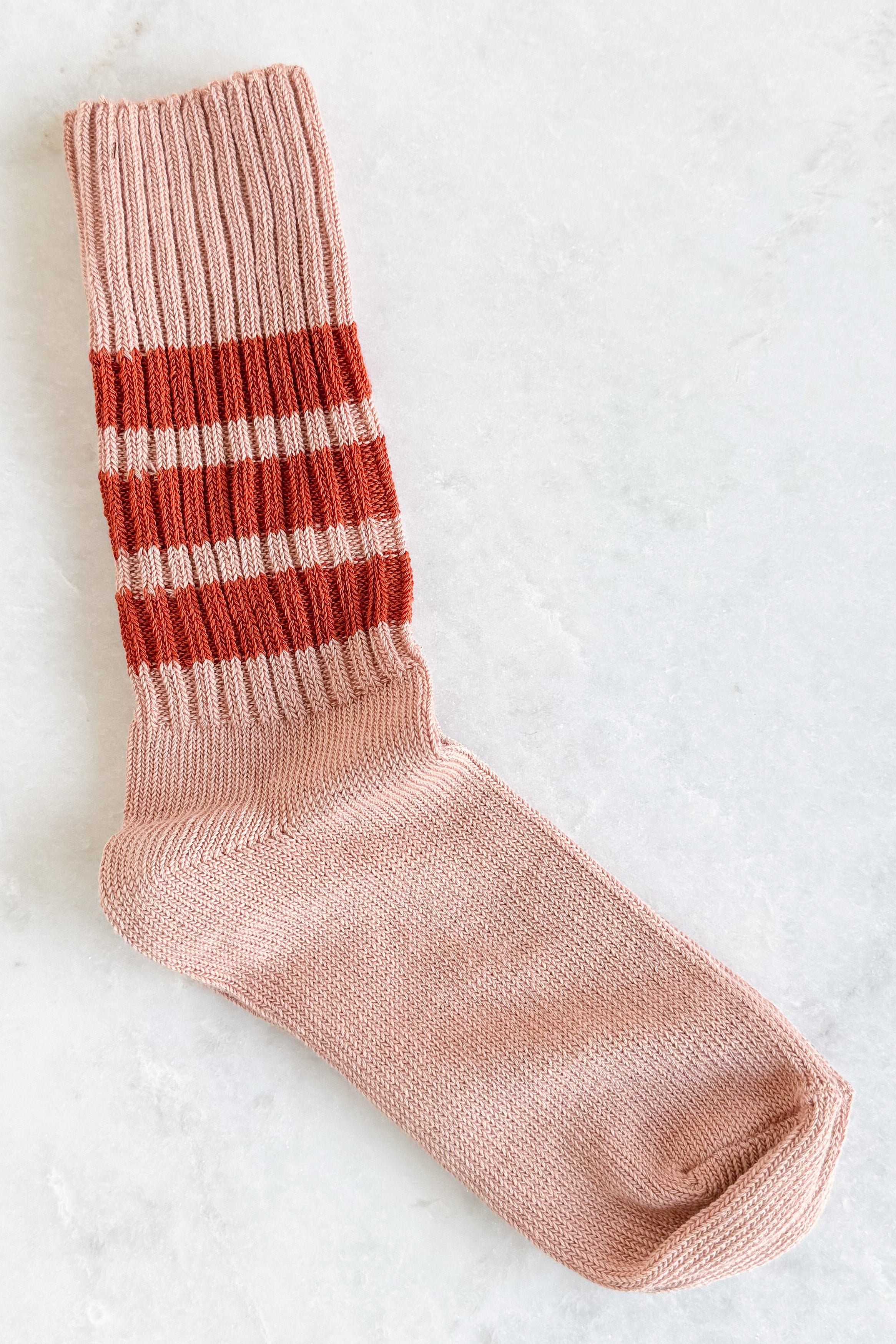 Pink & Brick Red Stripe Crew Socks