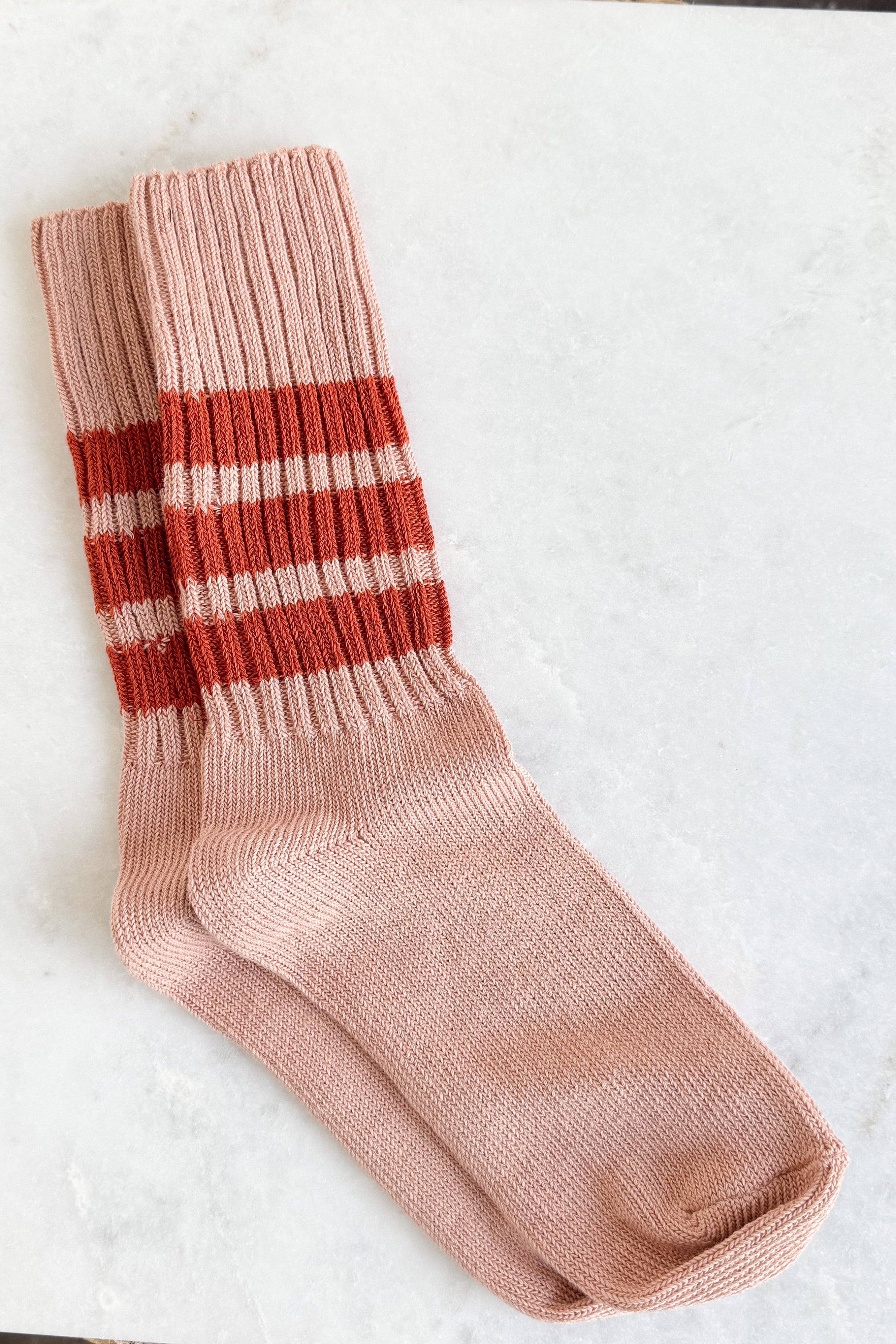 Pink & Brick Red Stripe Crew Socks