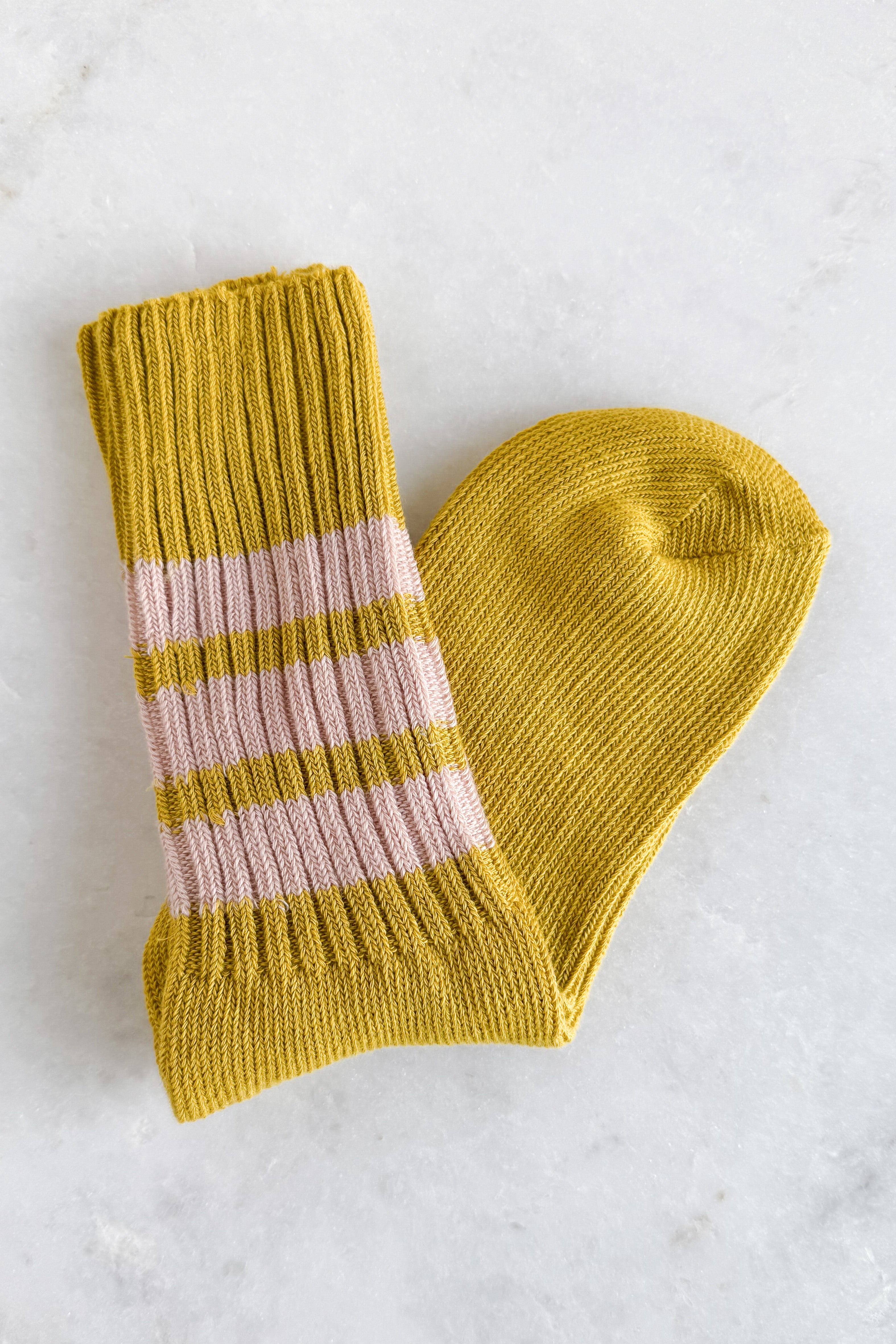 Yellow & Pink Stripe Crew Socks
