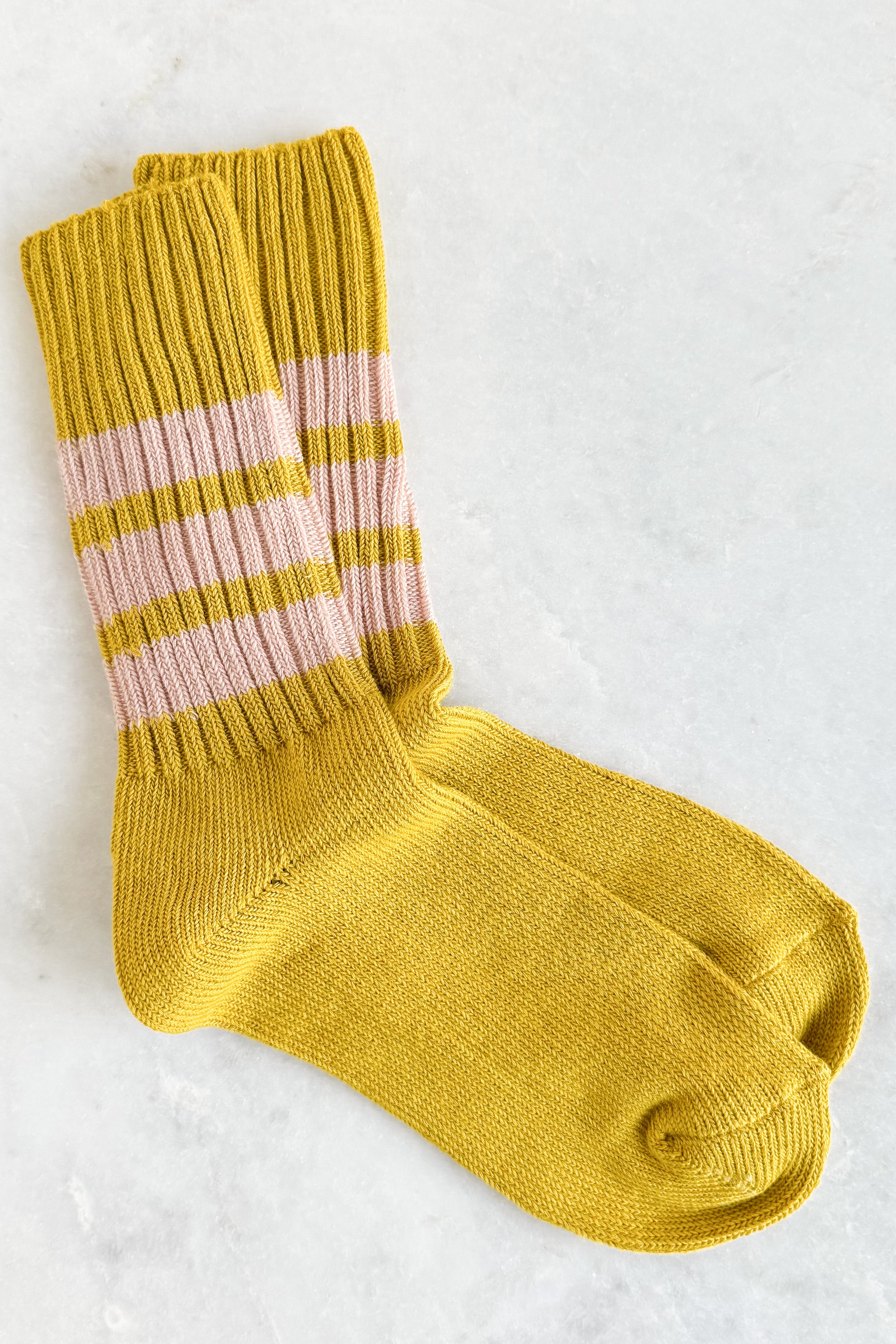 Yellow & Pink Stripe Crew Socks