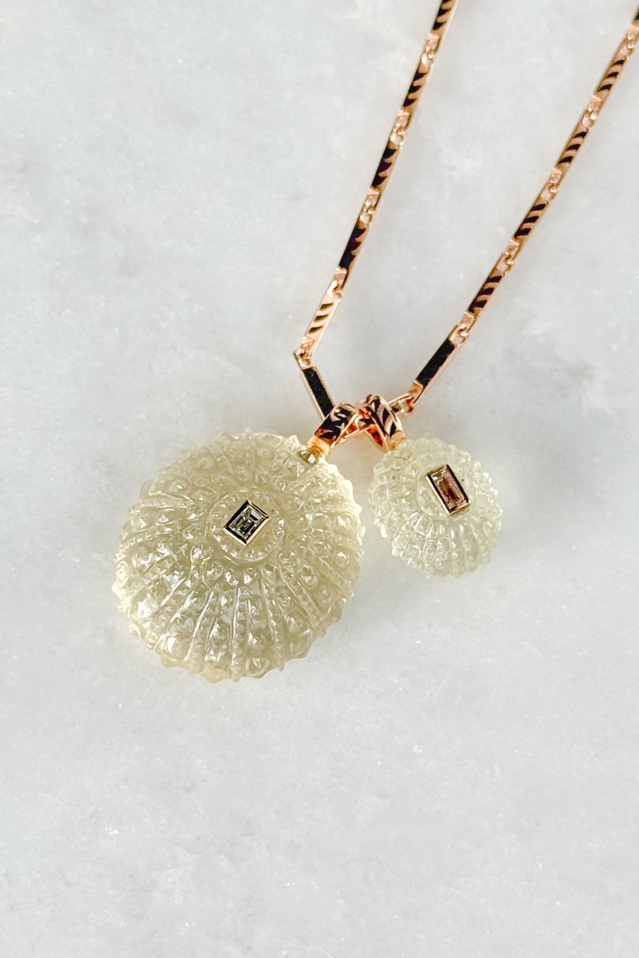 Lemon Quartz Sea Urchin with Diamond Charm