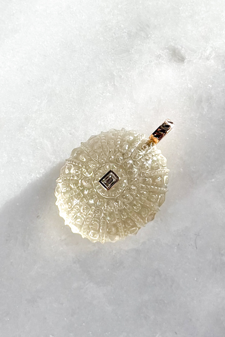 Lemon Quartz Sea Urchin with Diamond Charm