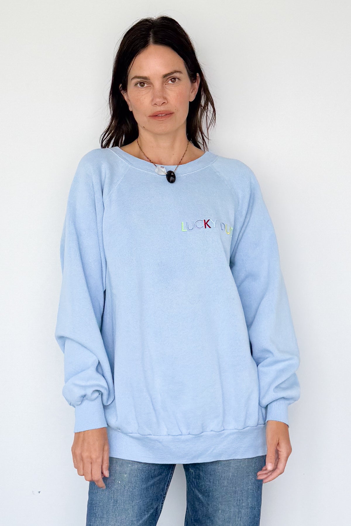 Lucky Duck Sweatshirt - LARGE Baby Blue