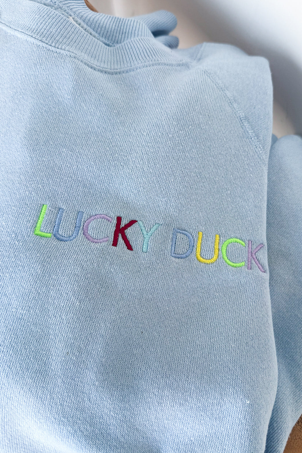 Lucky Duck Sweatshirt - LARGE Baby Blue