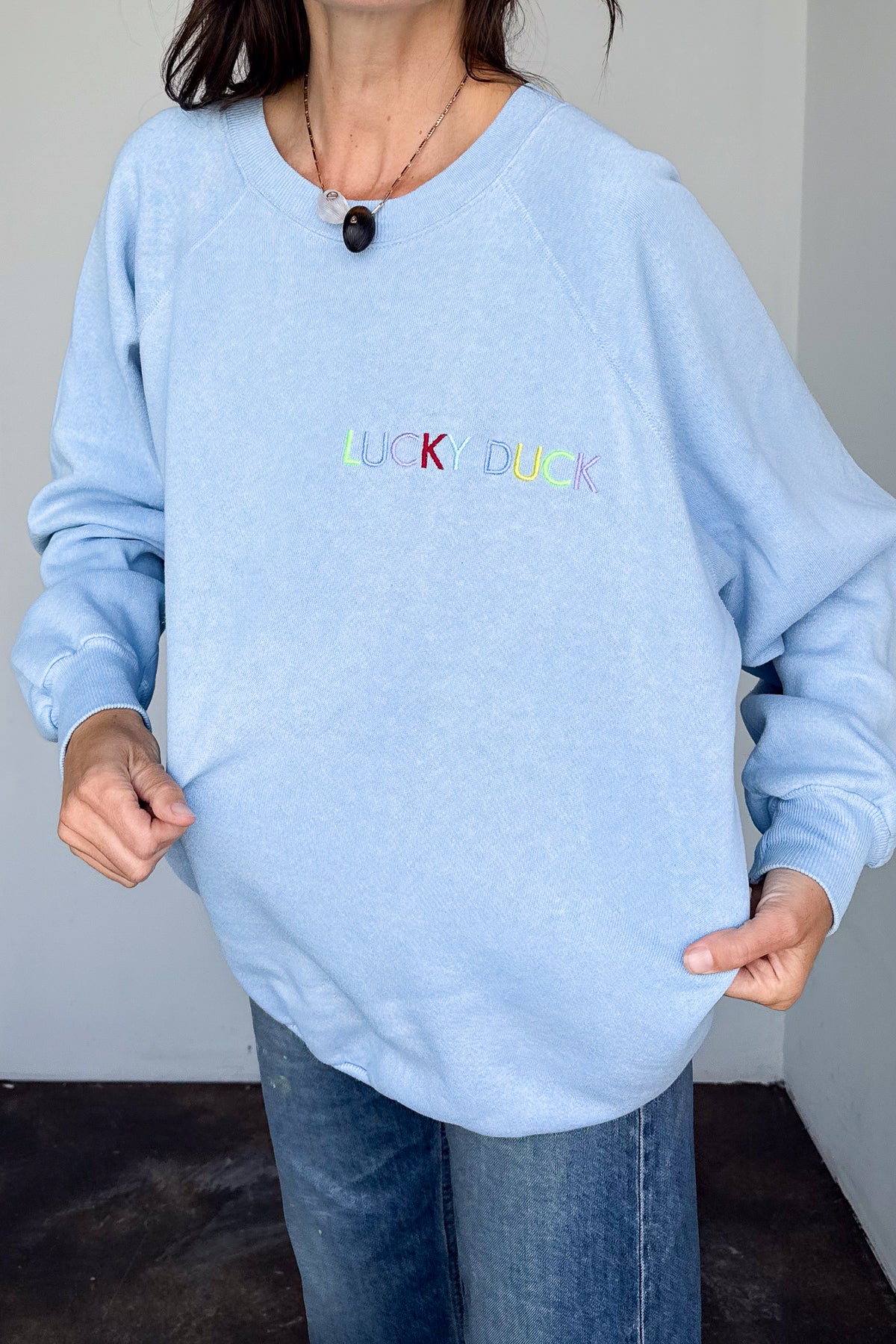 Lucky Duck Sweatshirt - LARGE Baby Blue