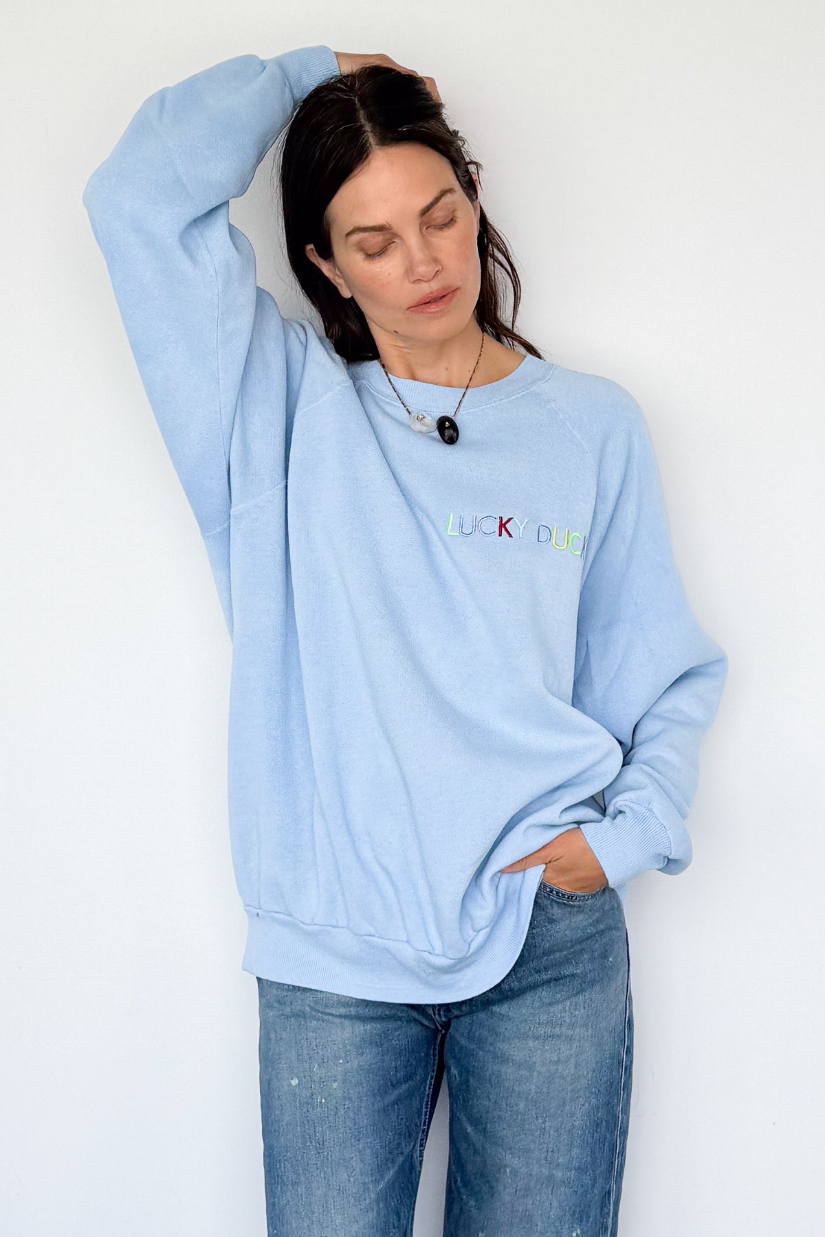 Lucky Duck Sweatshirt - LARGE Baby Blue