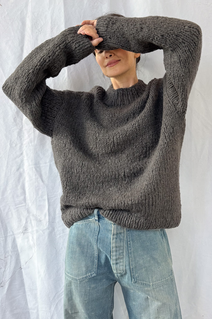 Handknit Coal Crewneck Sweater