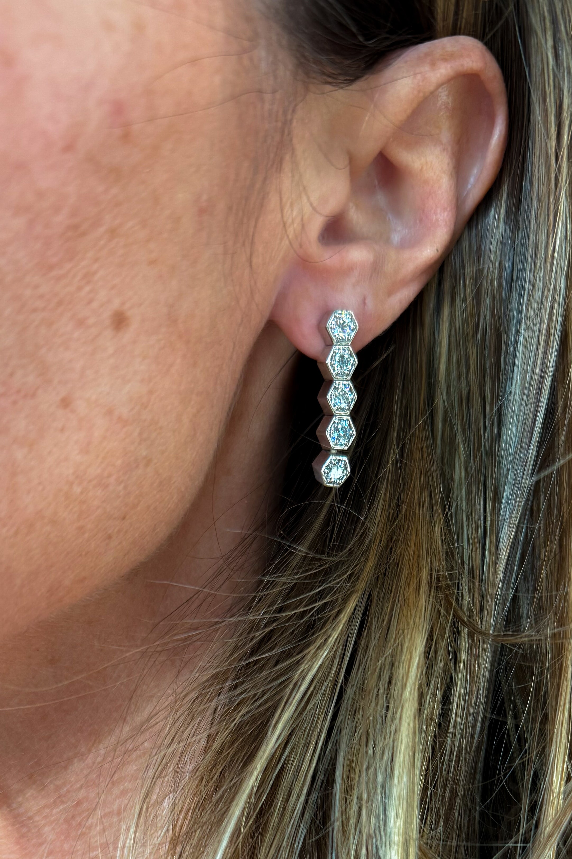 Diamond Hex Drop Earrings
