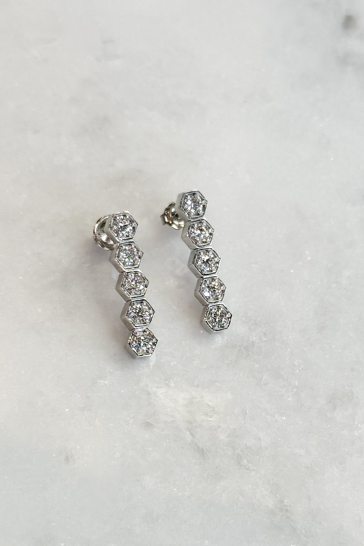 Diamond Hex Drop Earrings