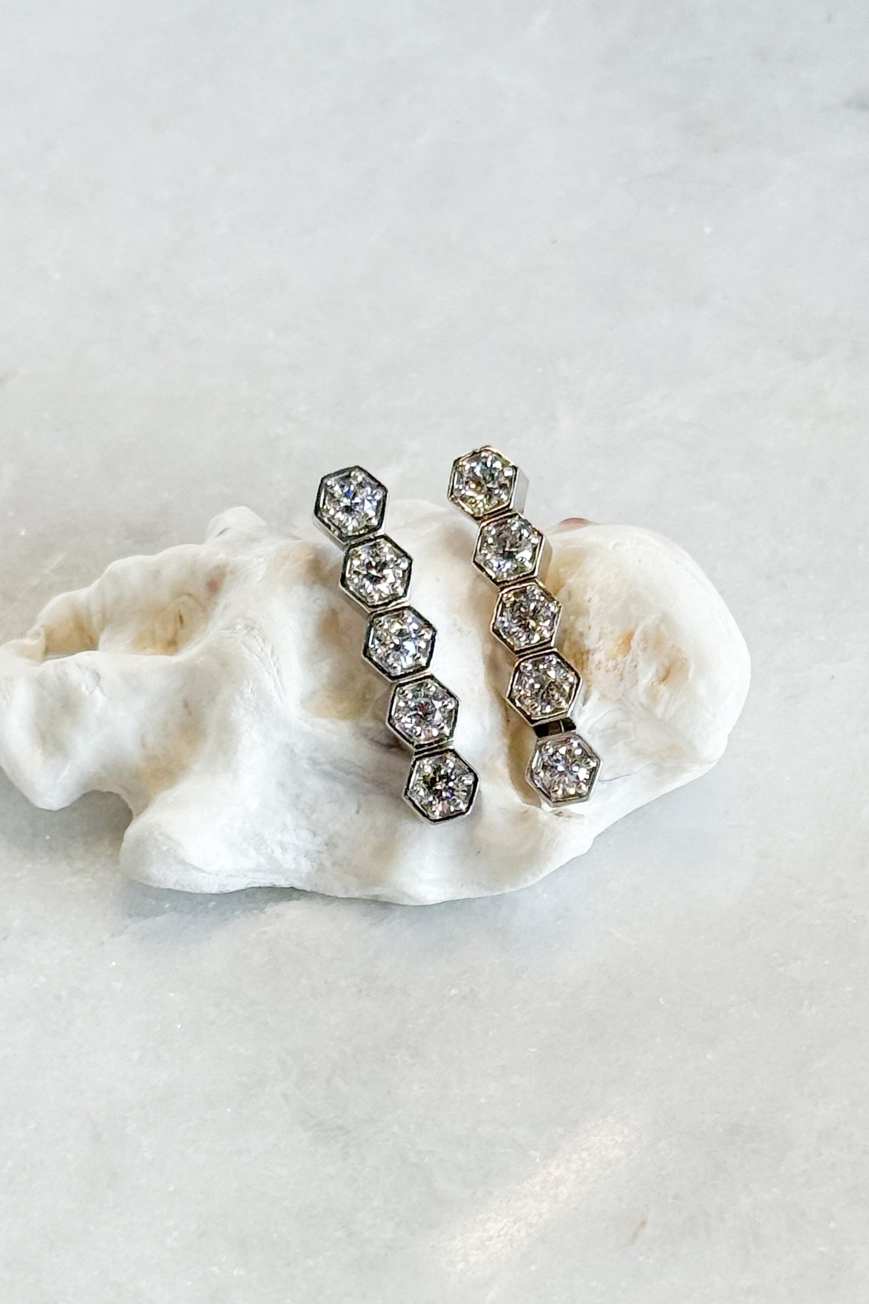 Diamond Hex Drop Earrings
