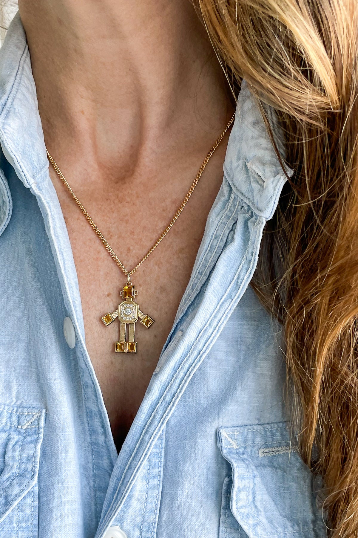 Citrine Piccolo Robot Necklace