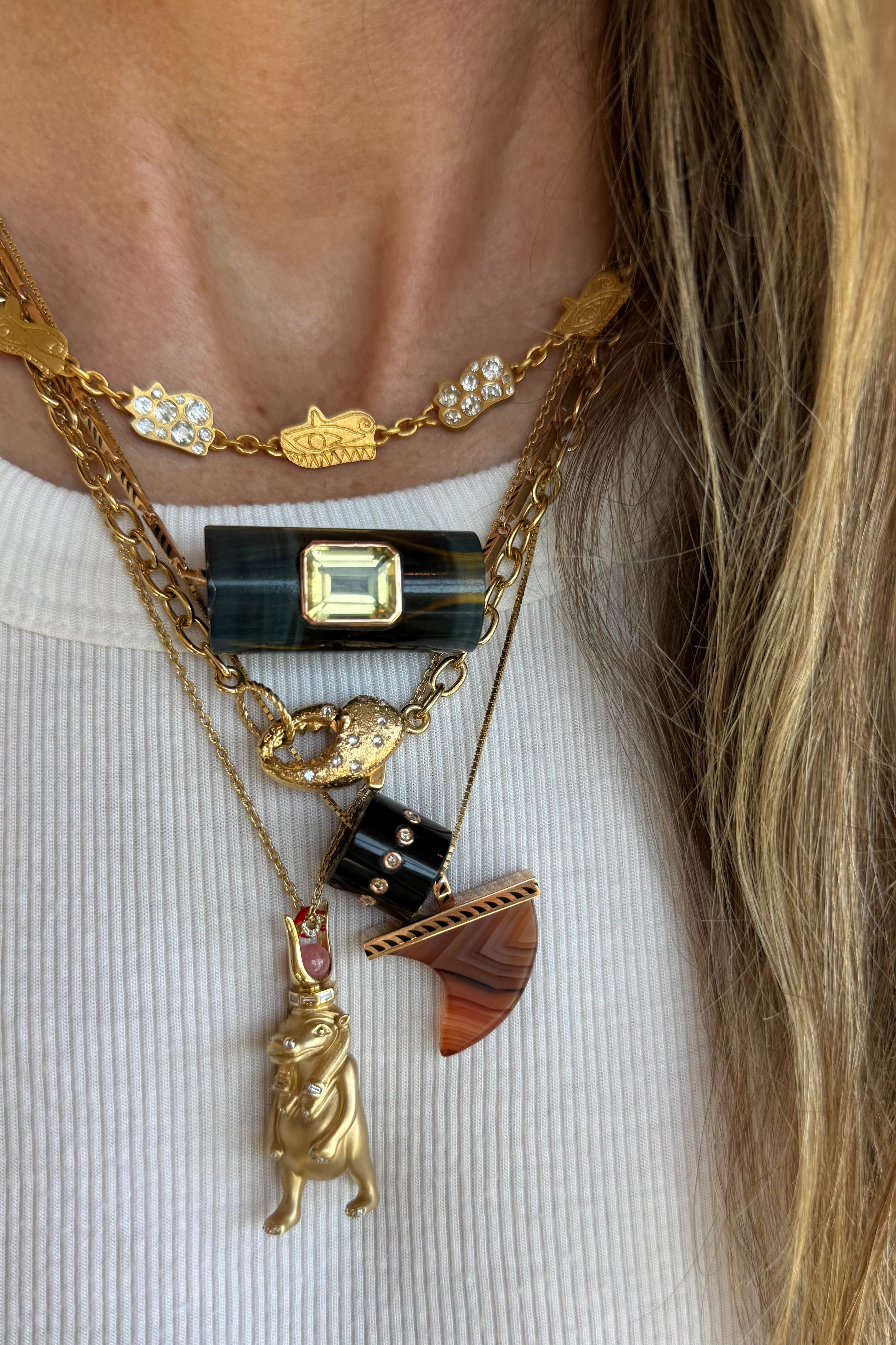 Blue Tiger Eye Long Bead with Lemon Quartz