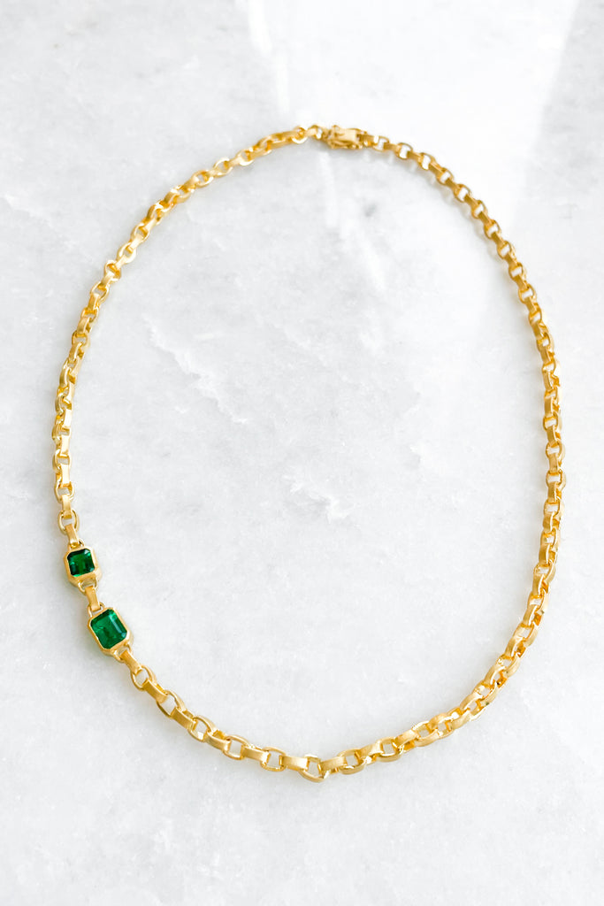 Double Emerald Signature Chain Necklace