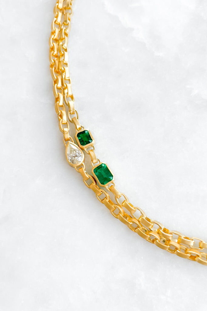 Double Emerald Signature Chain Necklace