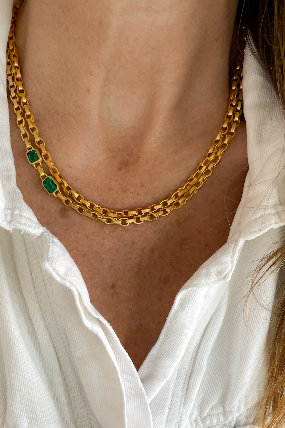 Double Emerald Signature Chain Necklace