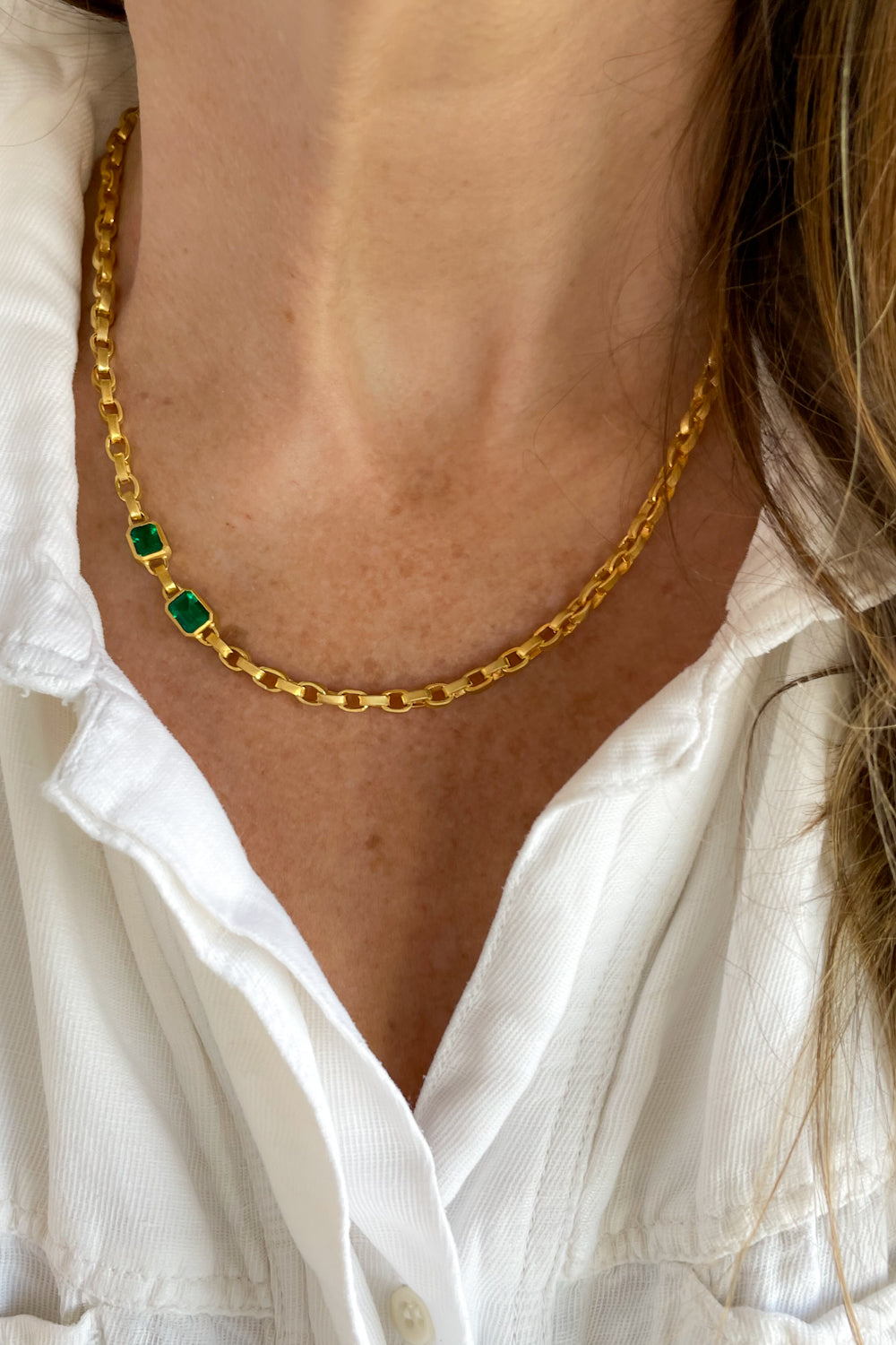Double Emerald Signature Chain Necklace