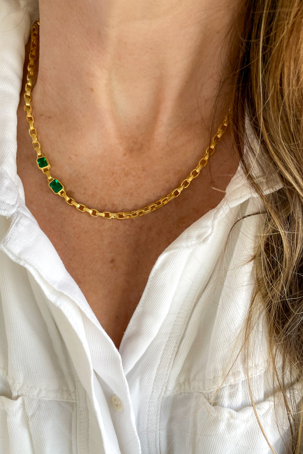 Double Emerald Signature Chain Necklace