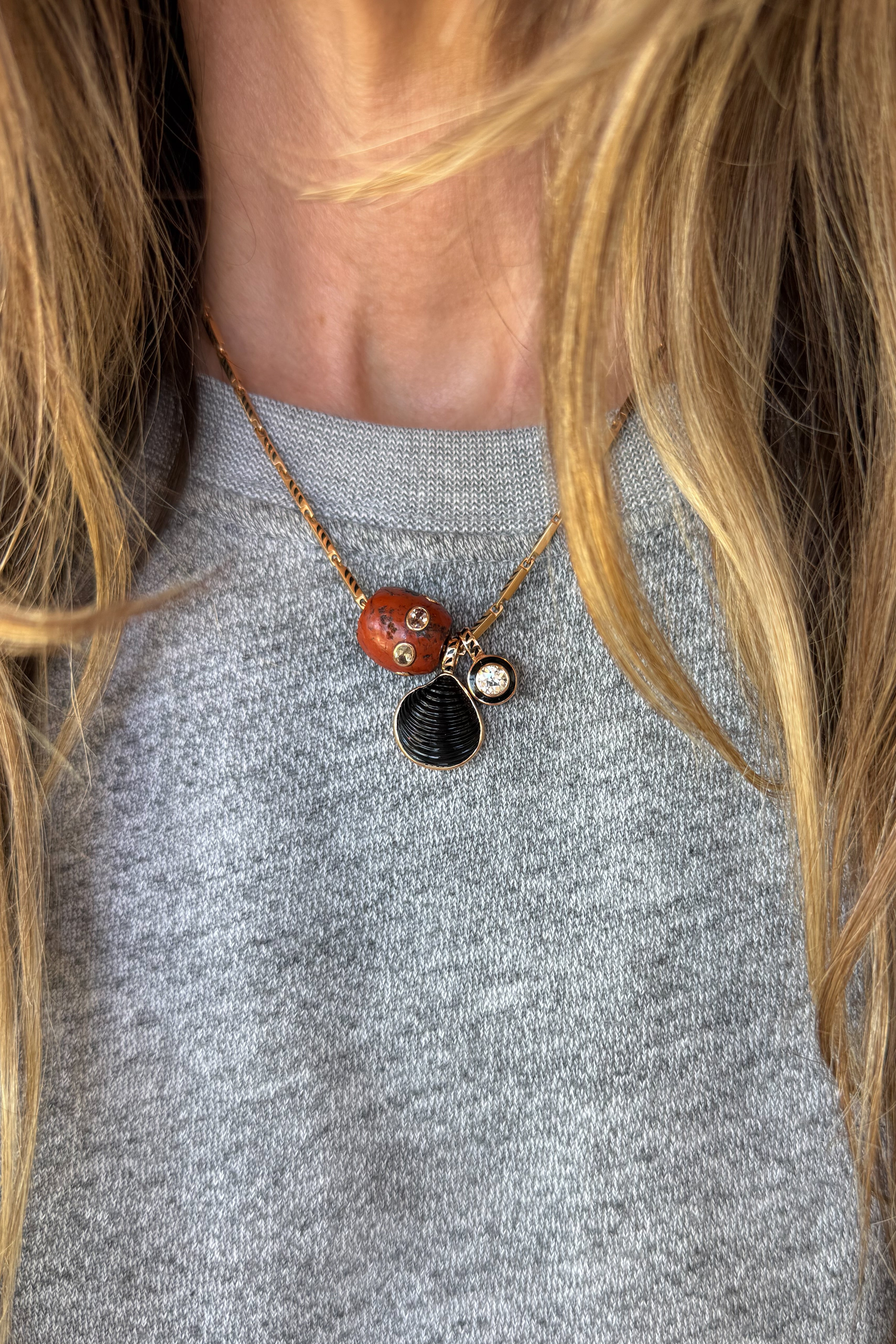 Round Agate Bead with Garnets