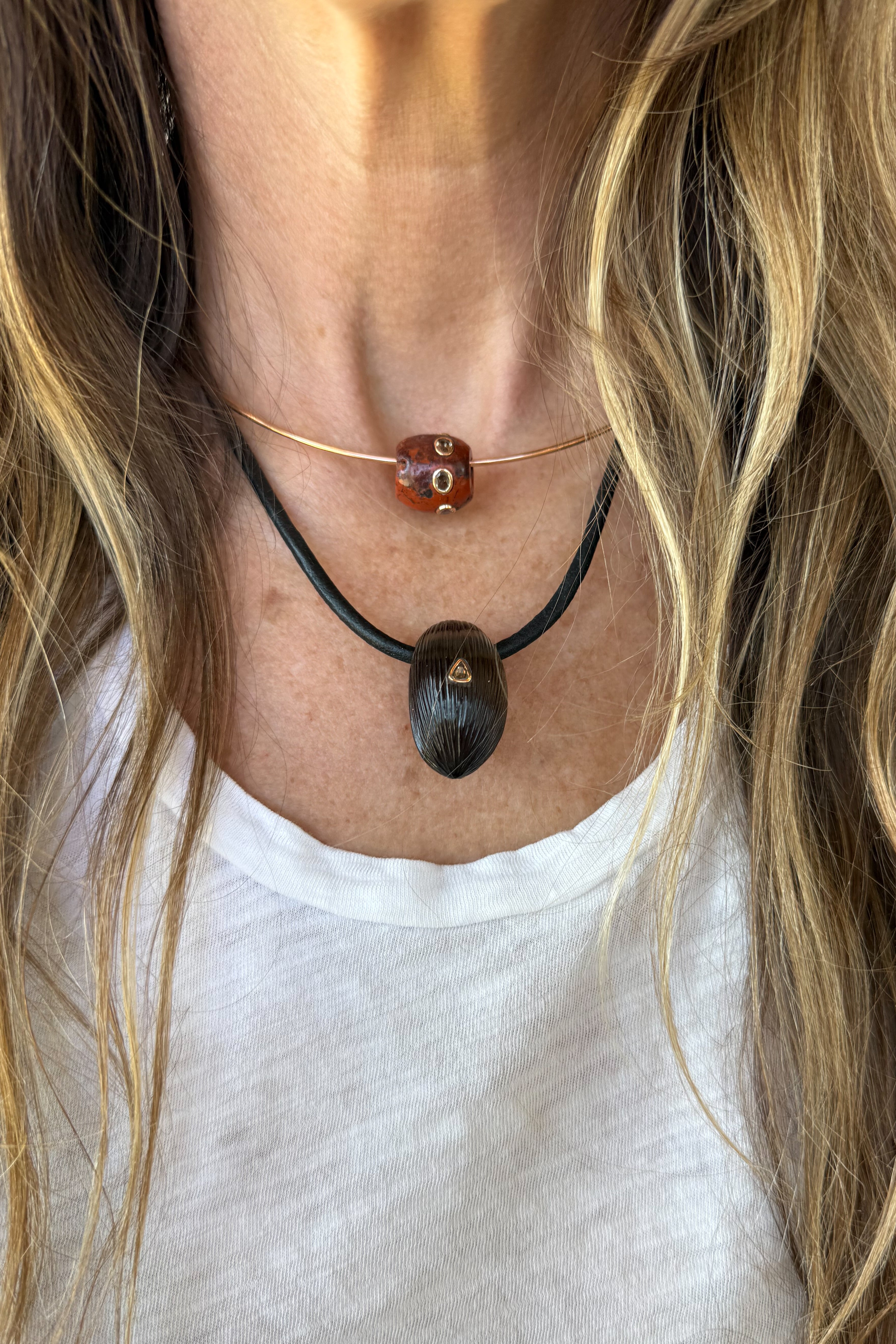 Round Agate Bead with Garnets