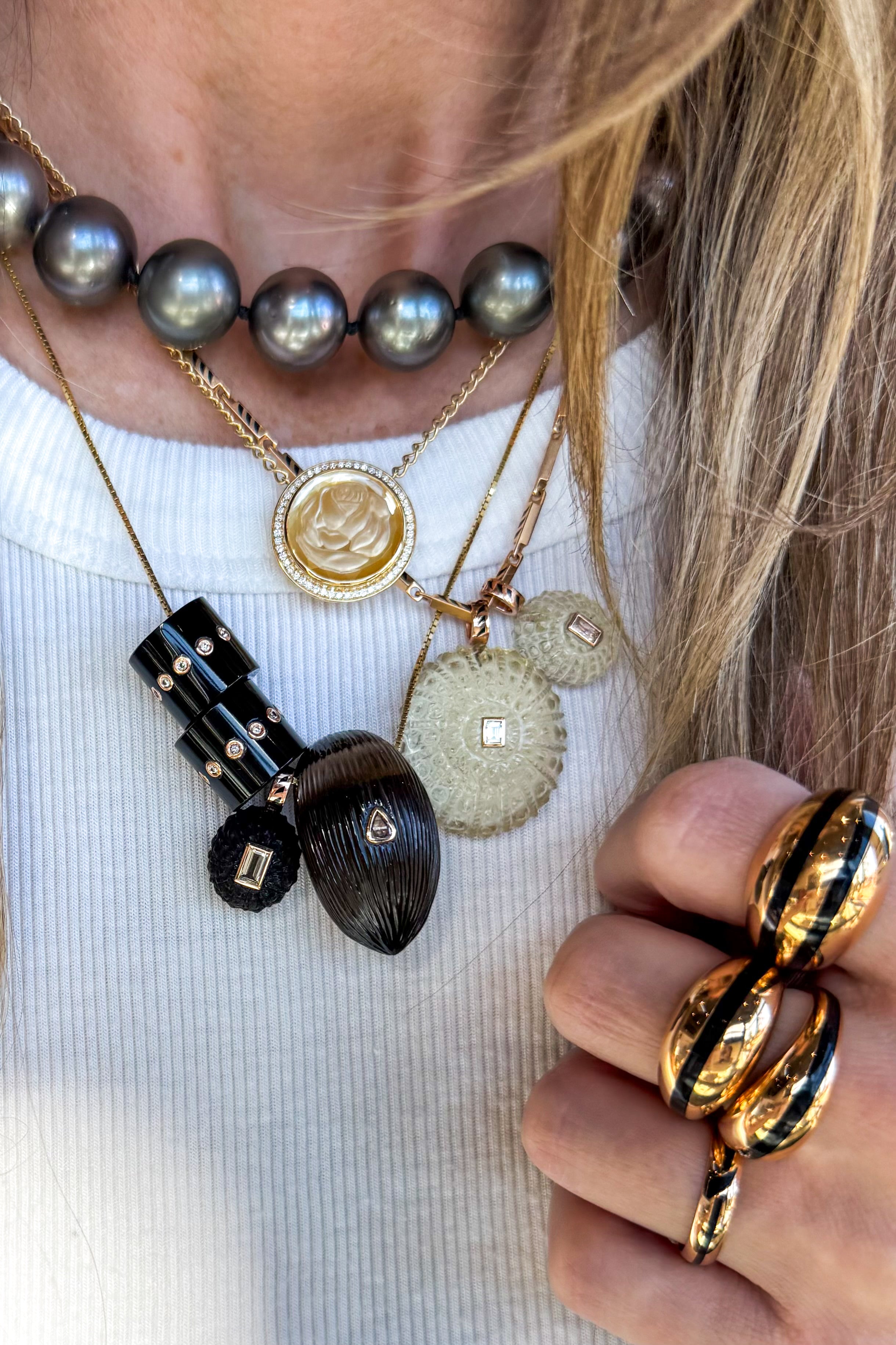 Petite Ebony Sea Urchin with Beryl Charm