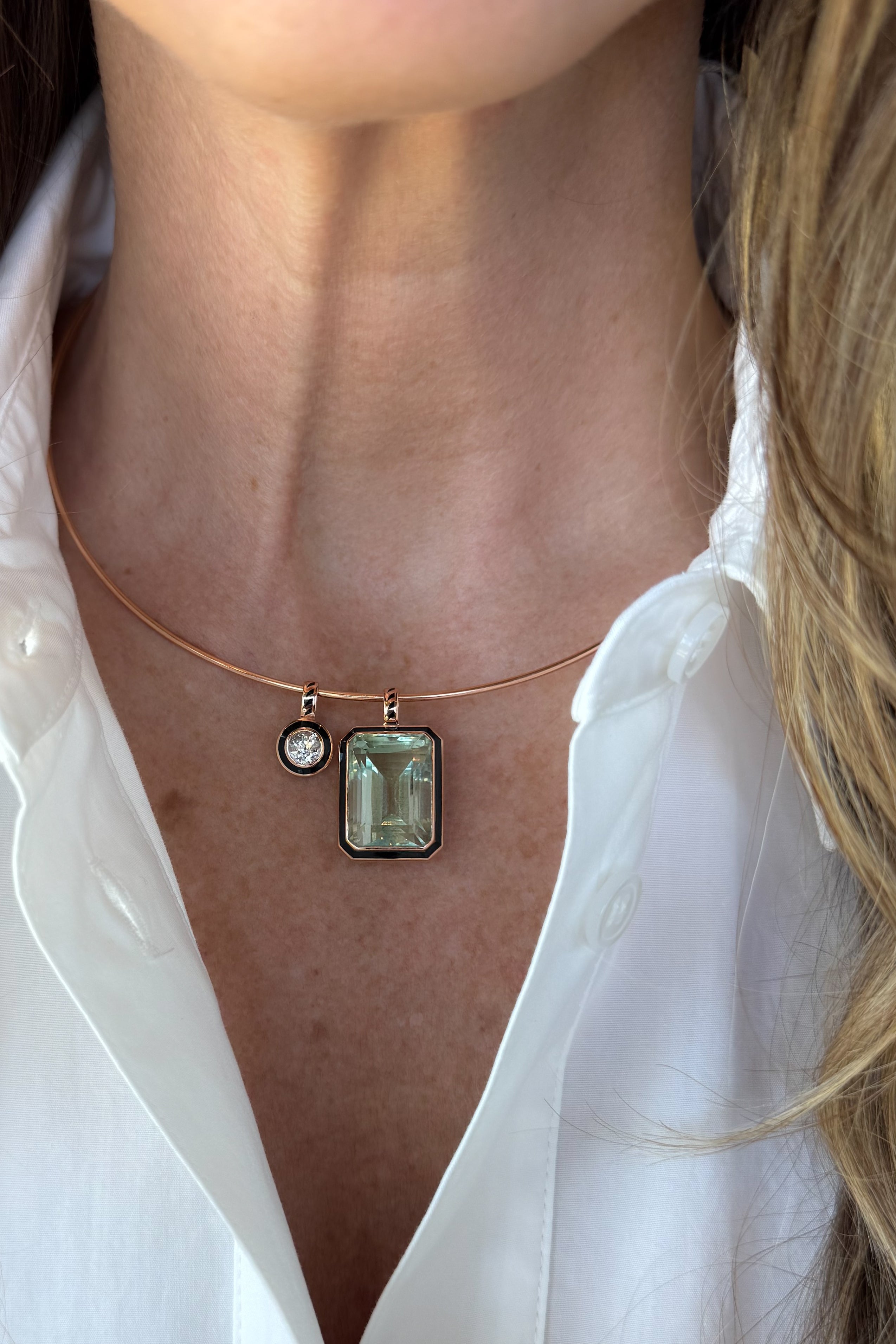 Emerald Cut Green Amethyst Pendant