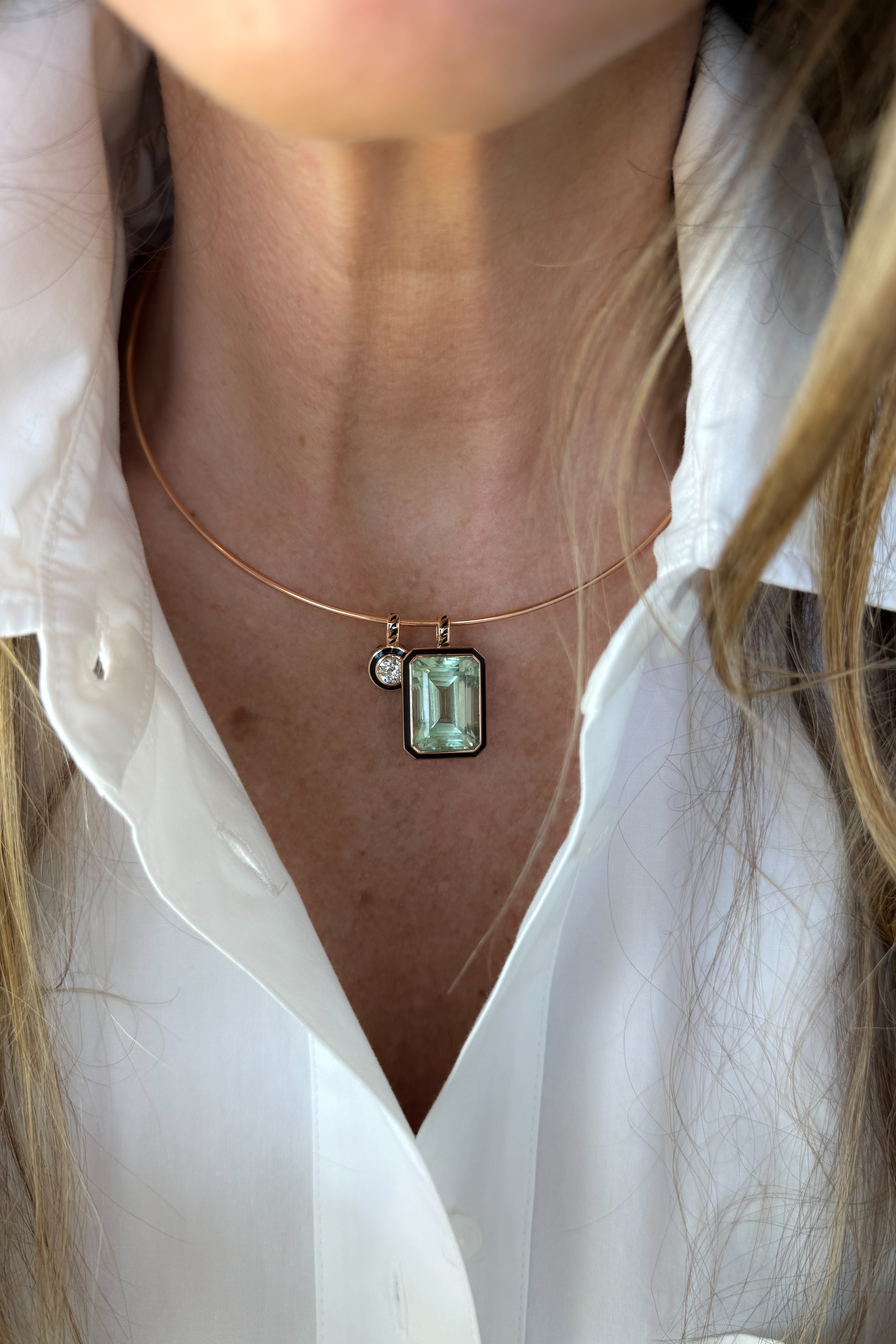 Emerald Cut Green Amethyst Pendant