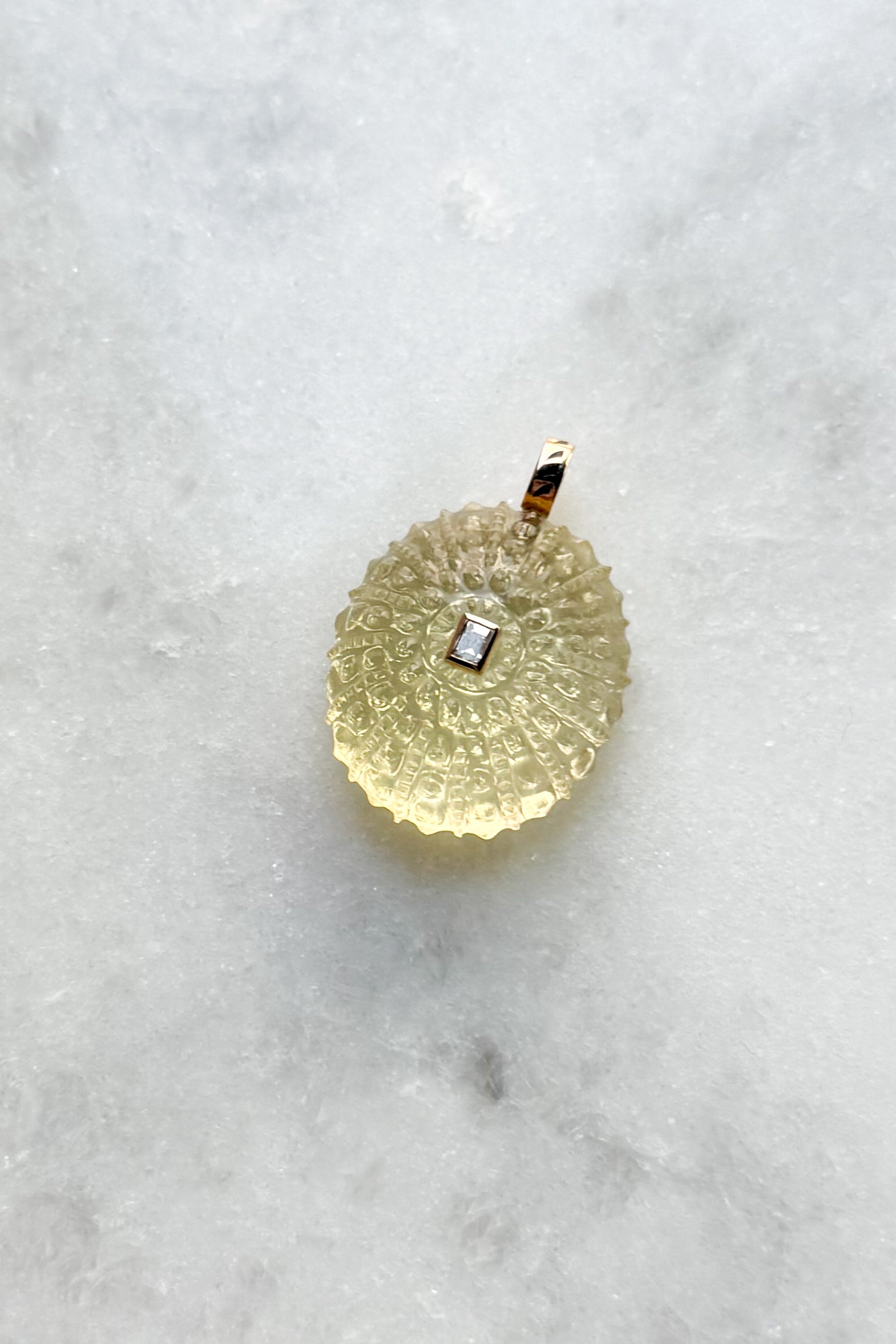 Lemon Quartz Sea Urchin with Diamond Charm