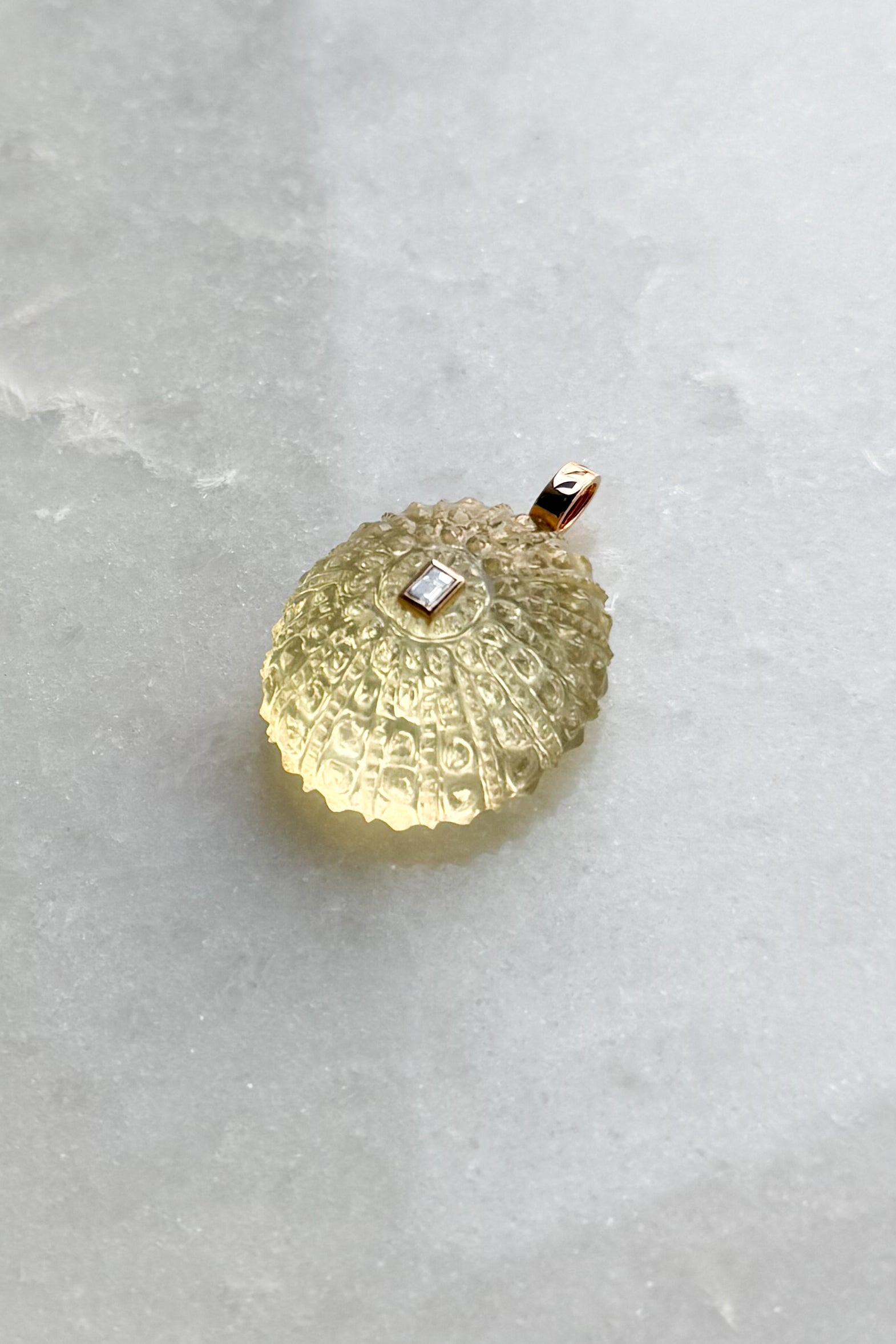 Lemon Quartz Sea Urchin with Diamond Charm