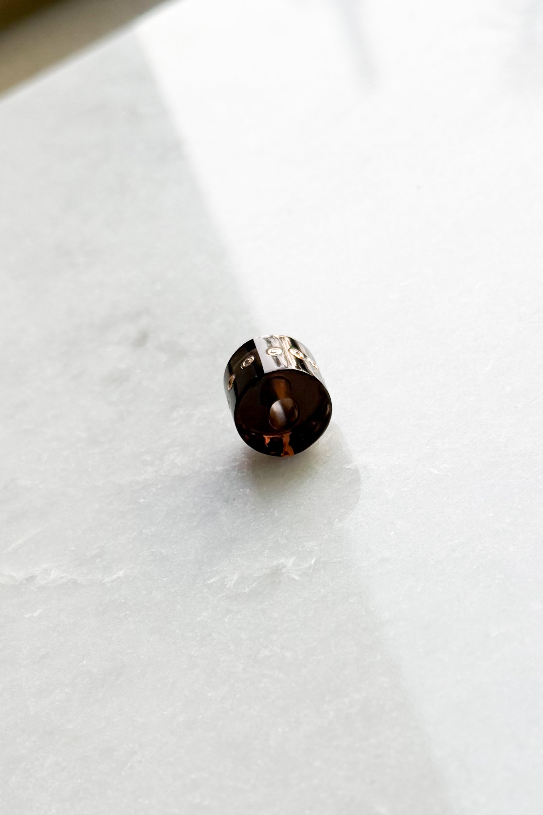 Dark Smokey Quartz Short Bead with Diamonds