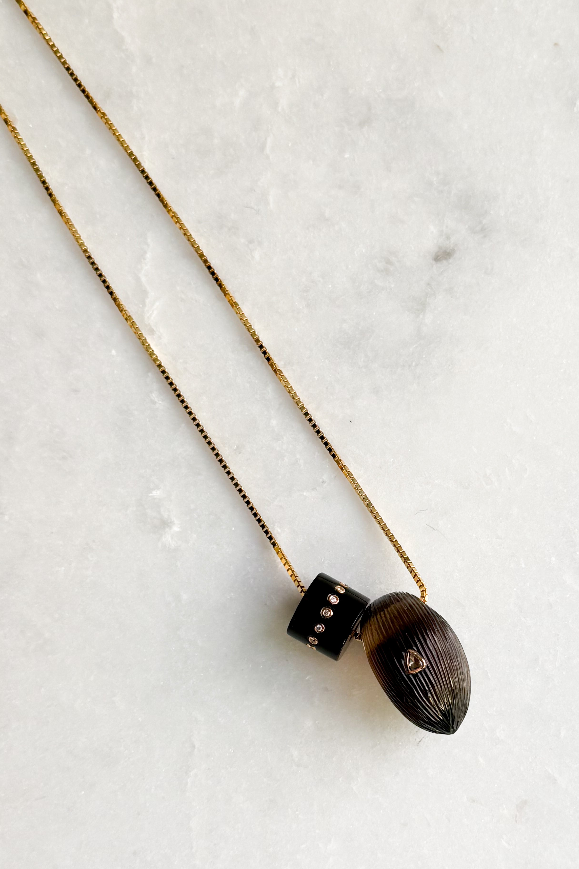 Dark Smokey Quartz Short Bead with Diamonds