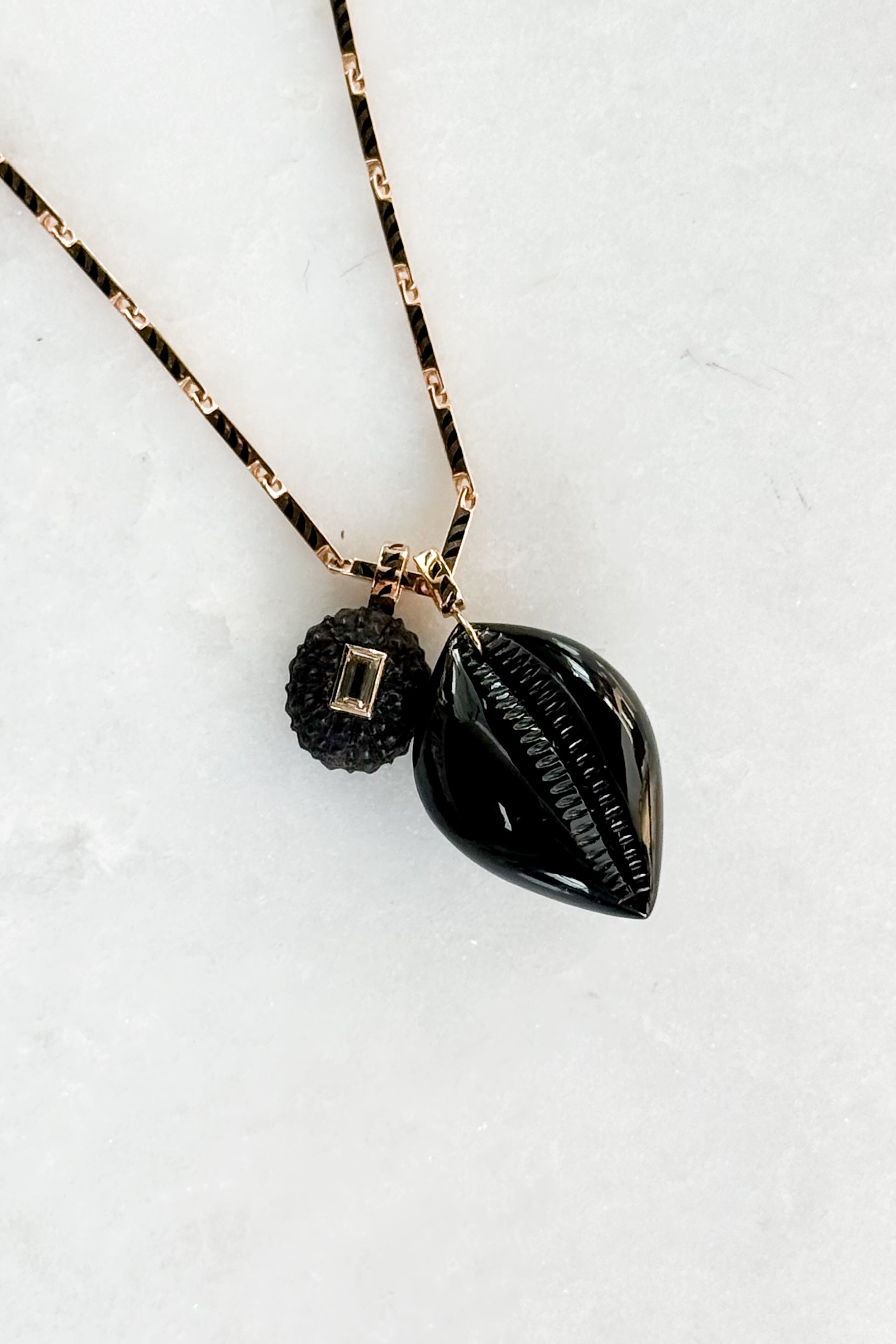 Petite Ebony Sea Urchin with Beryl Charm