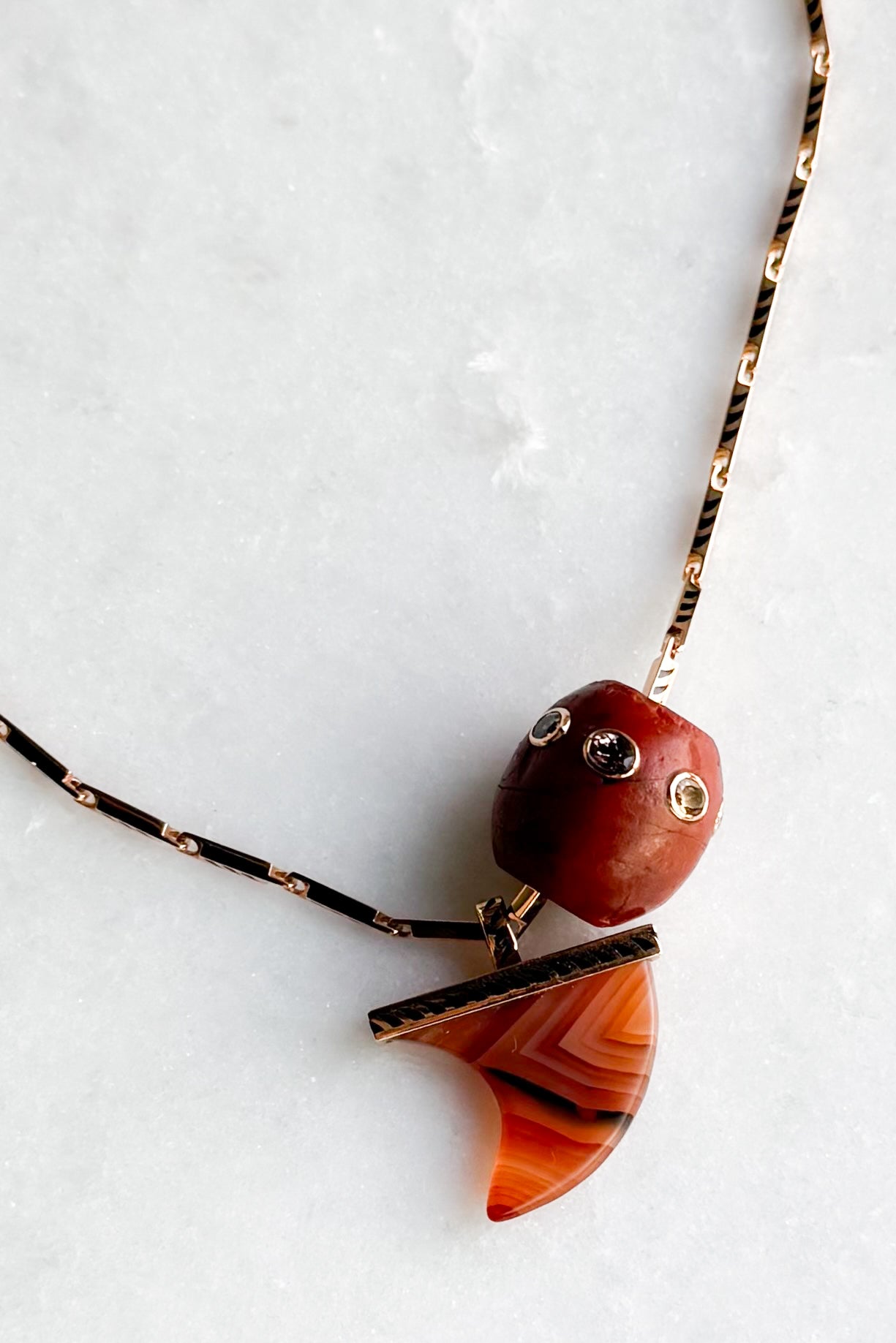 Round Agate Bead with Garnets